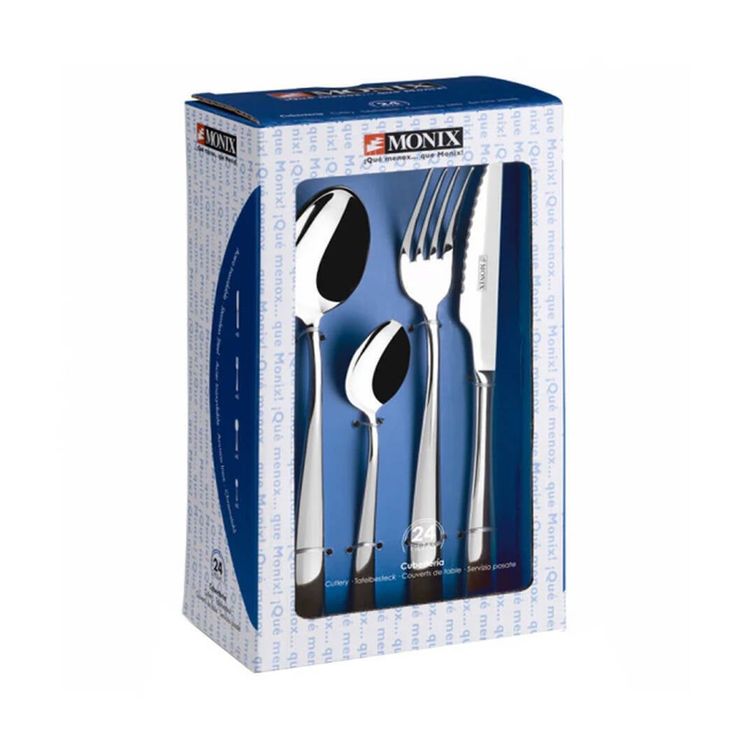 MONIX Génova | Set di posate da 24 pezzi con coltello da bistecca, in acciaio inox 18/10, design moderno e moderno, finitura lucida lucida, spessore - 3