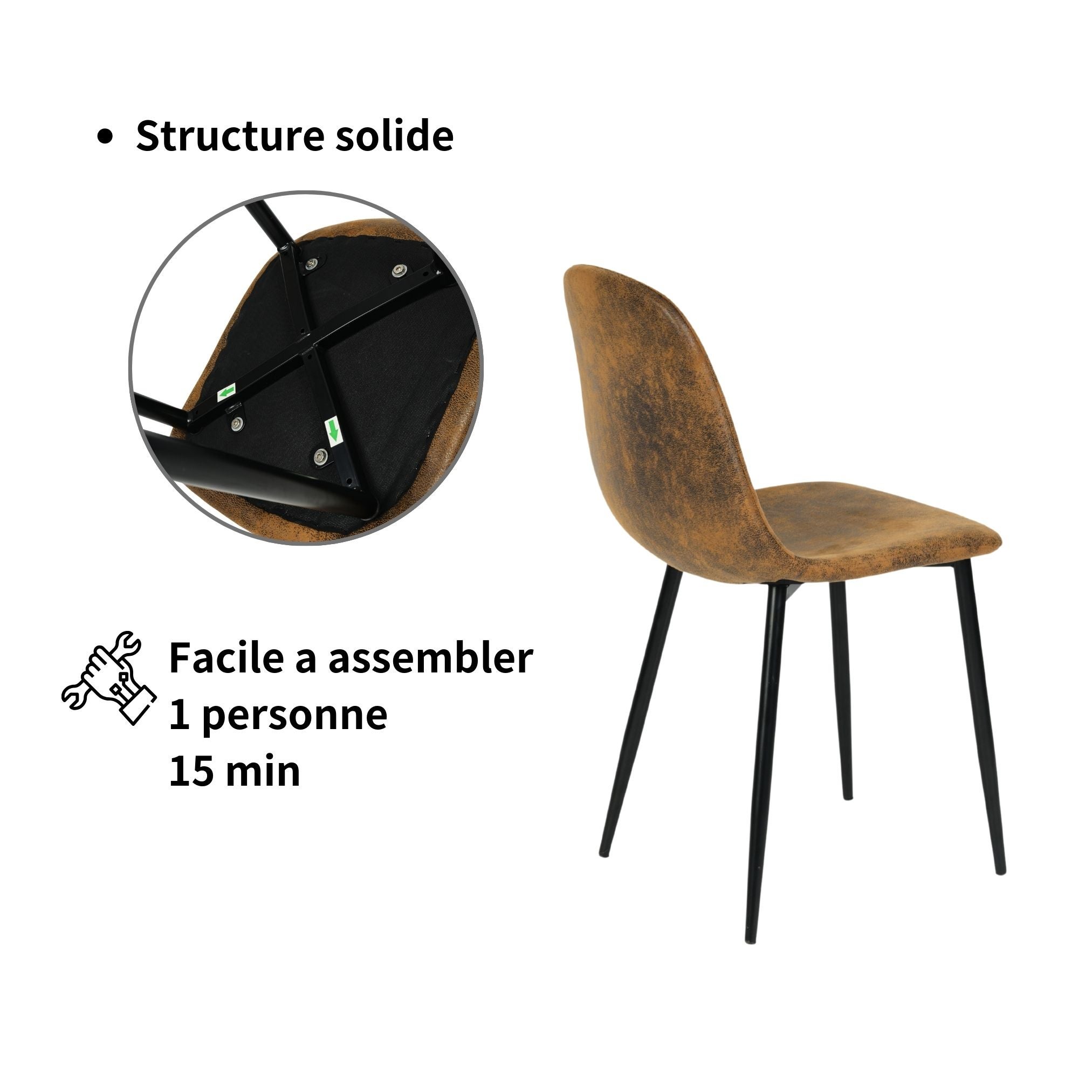 URBAN MEUBLE Lot de 4 chaises de salle à manger de style vintage pour la maison, la cuisine et le salon, marron - 8