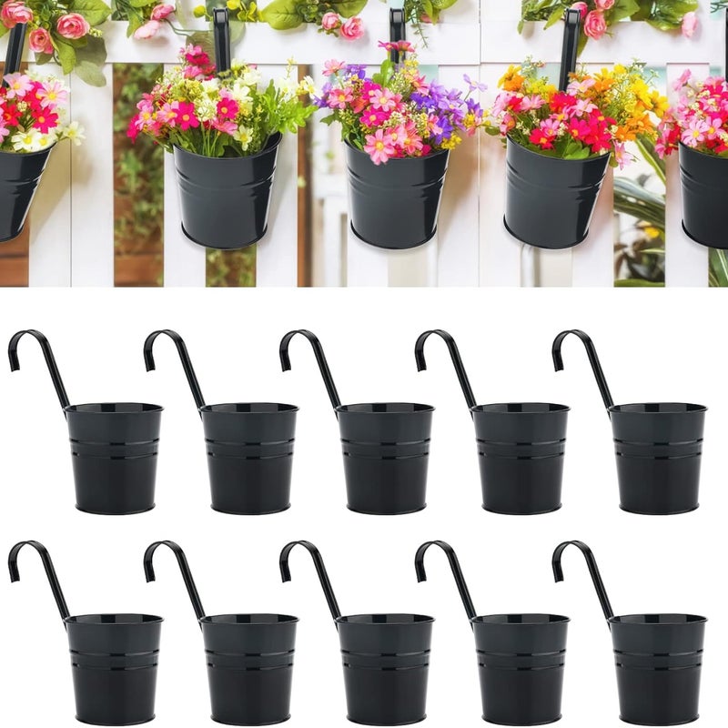 10 szt. metalowych doniczek wiszących o średnicy 10 cm, mała wisząca doniczka do wewnątrz i na zewnątrz na balkonie - z odpinanymi haczykami - czarna