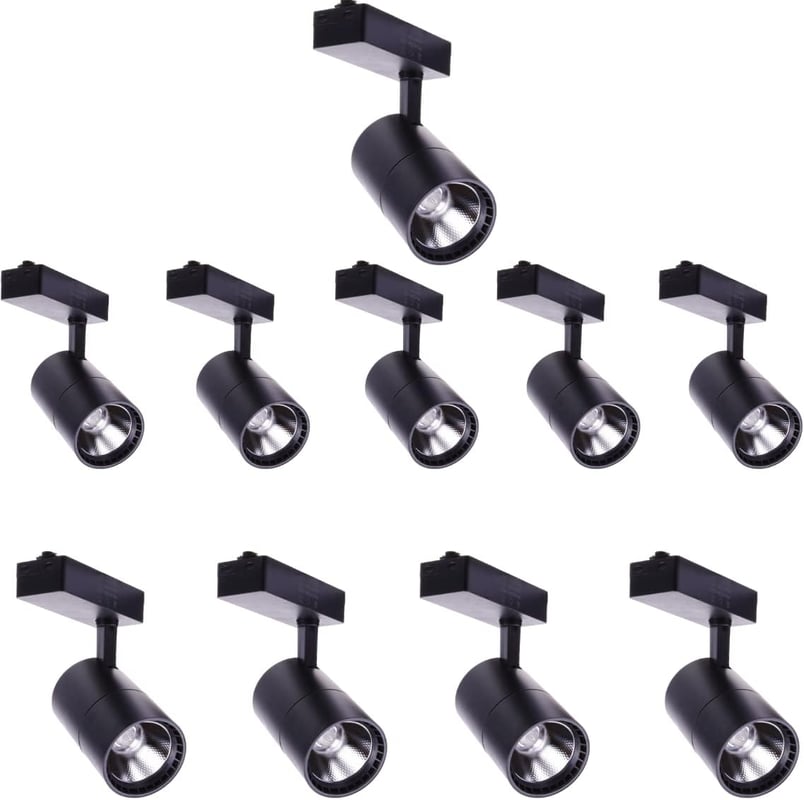 10x Reflektor szynowy LED 40W, chłodne światło 6000K, 2700 lumenów, 220V 50-60Hz jednofazowy, kolor czarny