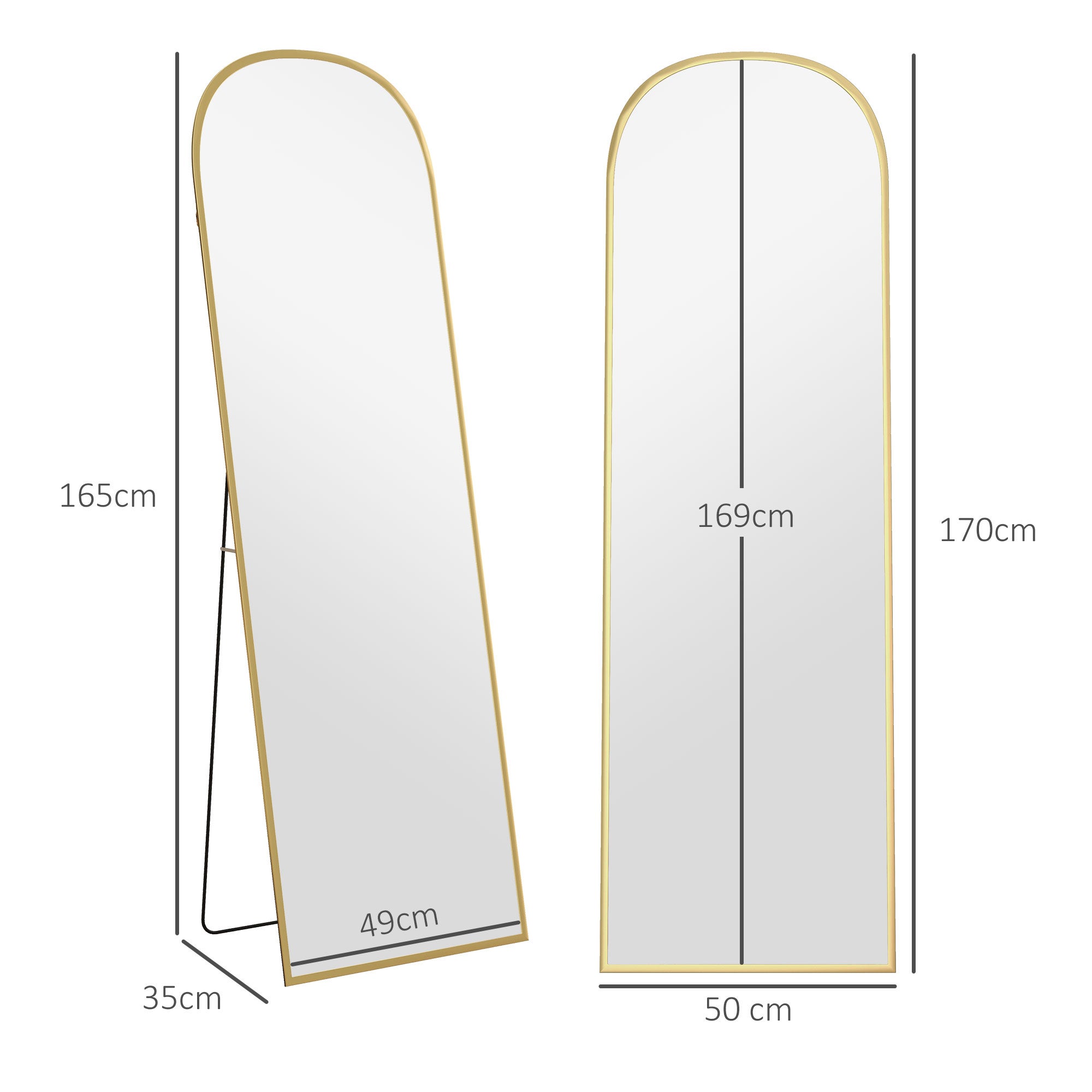 Espejo Cuerpo Entero HOMCOM Aleación de Aluminio, Vidrio Templado Oro 50x1.5x170 cm - 3