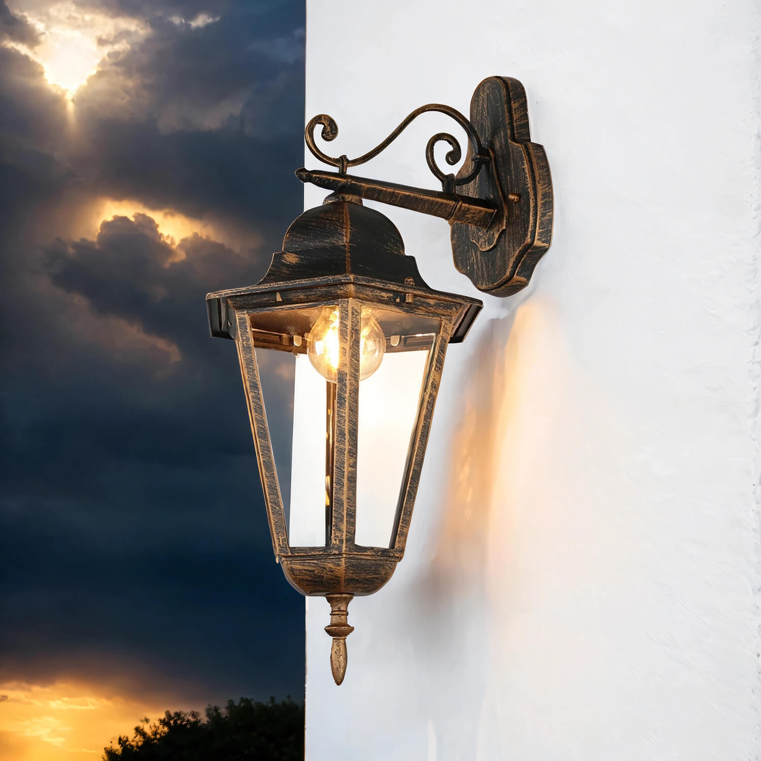 Lampada Da Parete Esterno Milano - Rame Antico - Design Retrò IP44 In Alluminio E Vetro Per Giardino E Cortile - 5