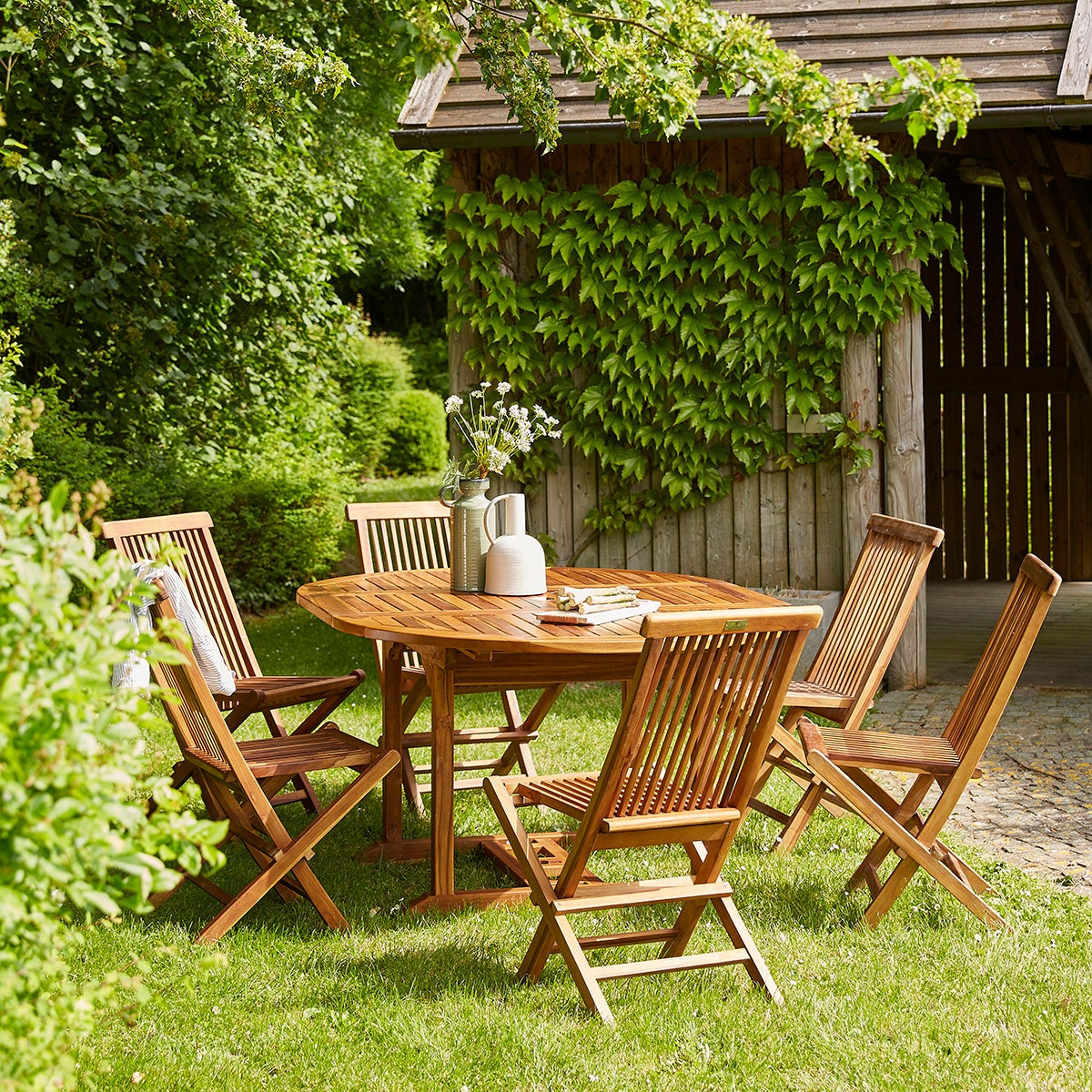 Lot de 4 Chaise de jardin pliable sans coussin en Teck Marron - 6