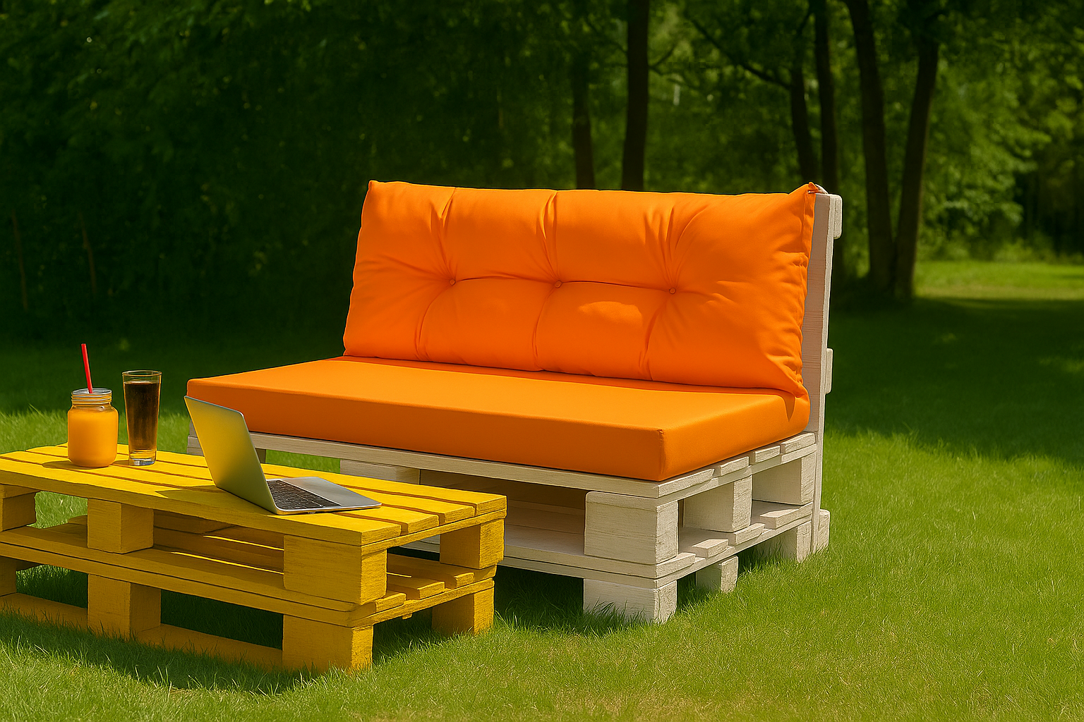 Set de coussins pour palettes 120x50 cm, housse d'assise amovible, coussins de dossier matelassés 120x50 cm Orange coussins confortables pour palettes - 4