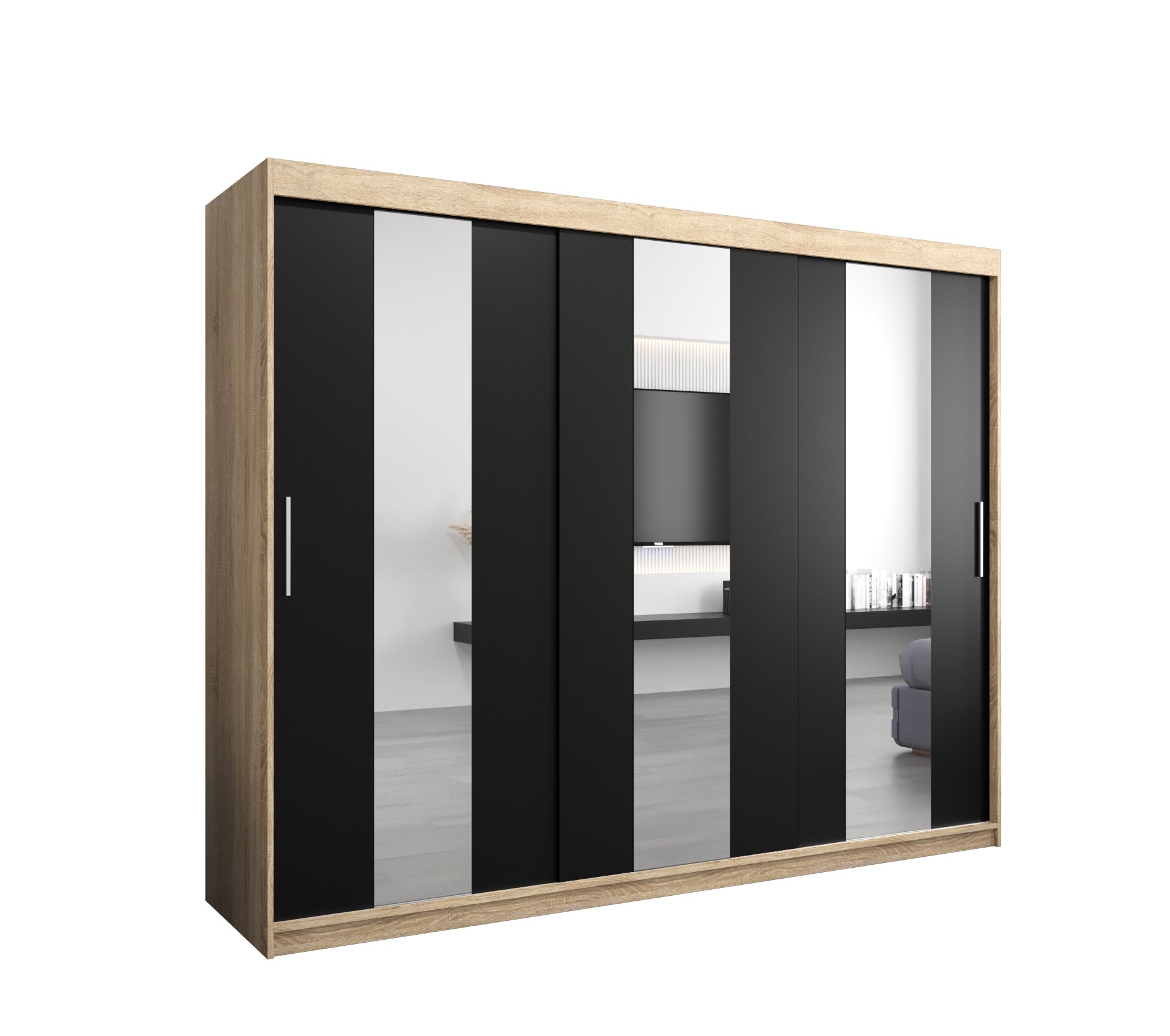 Szafa przesuwna garderoba POLE 250 x 62 x 200 cm Sonoma + Czarny - Abiks Meble