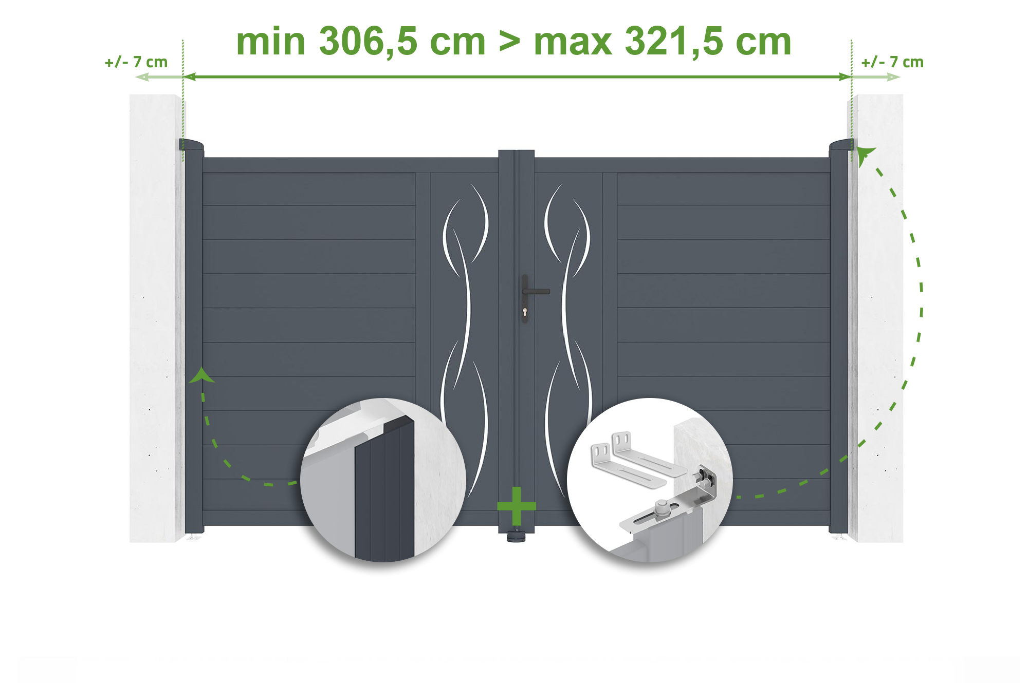 Brama skrzydłowa regulowana szerokość 3m LIFE H.180cm szara aluminiowa