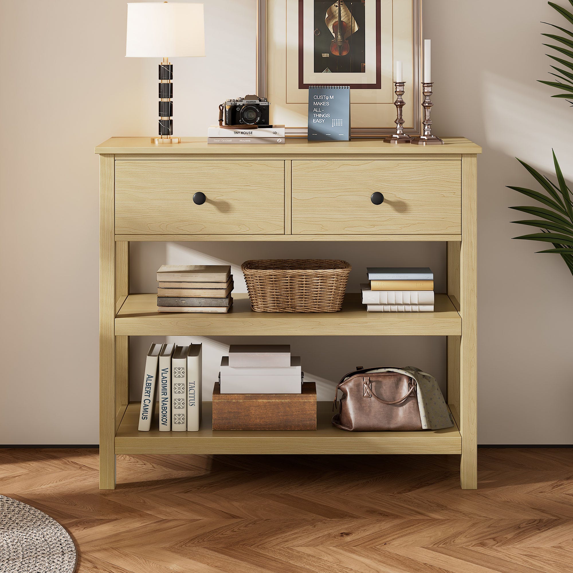 Table console moderne - avec 2 tiroirs - avec des étagères ouvertes ...