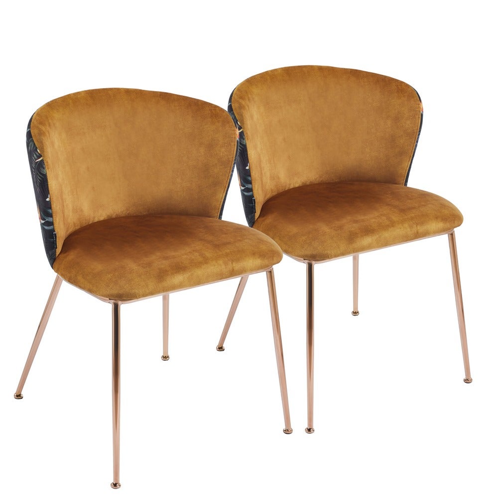 Set di sedie in tessuto ocra con gambe colore oro rosa 48x62x86 cm - Main Image