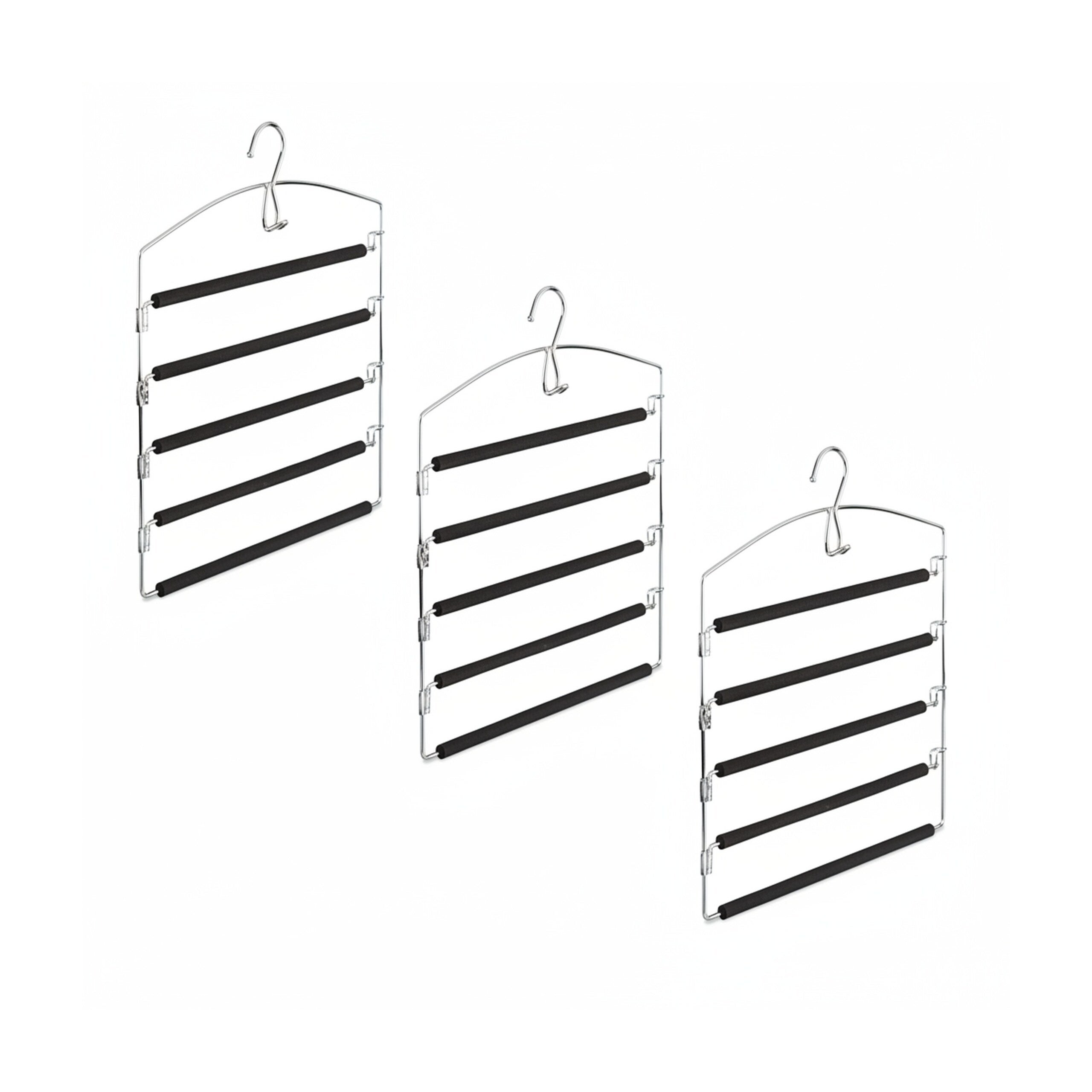 12x Cintre multiple en métal peu encombrant rembourré pour robes pantalons HxlxP: 44,5 x 37 x 2,7 cm, argent/noir - 8