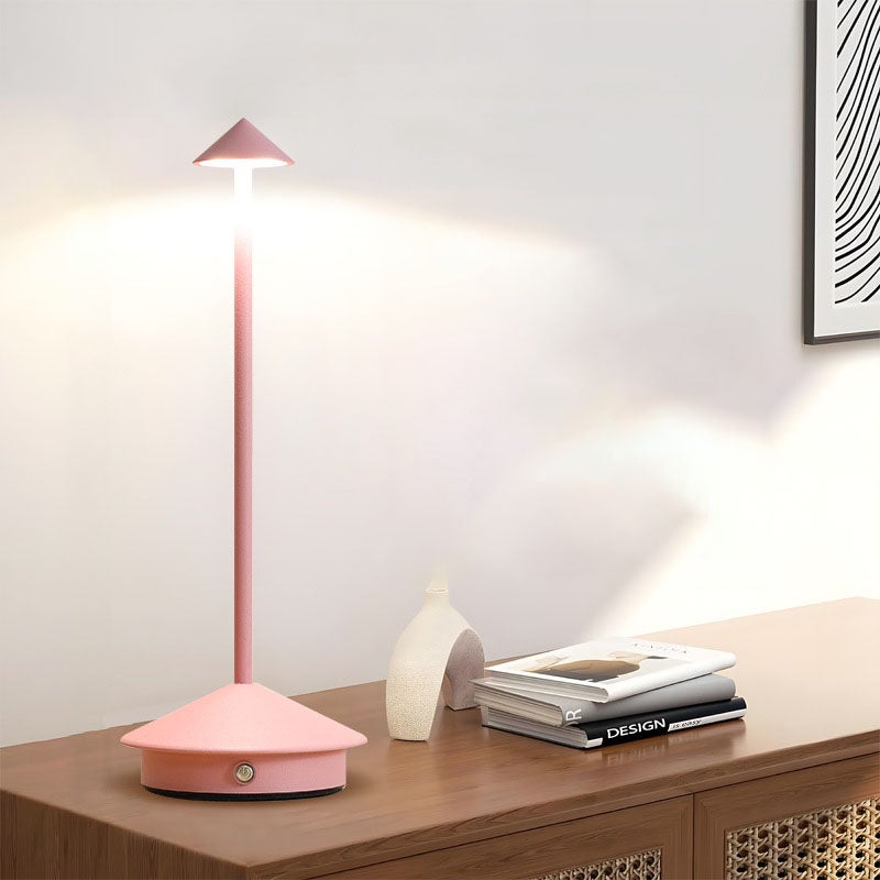 Różowa aluminiowa lampa stołowa, trójkolorowy ściemniacz, włącznik dotykowy, ładowalna, idealna do sypialni i jadalni.