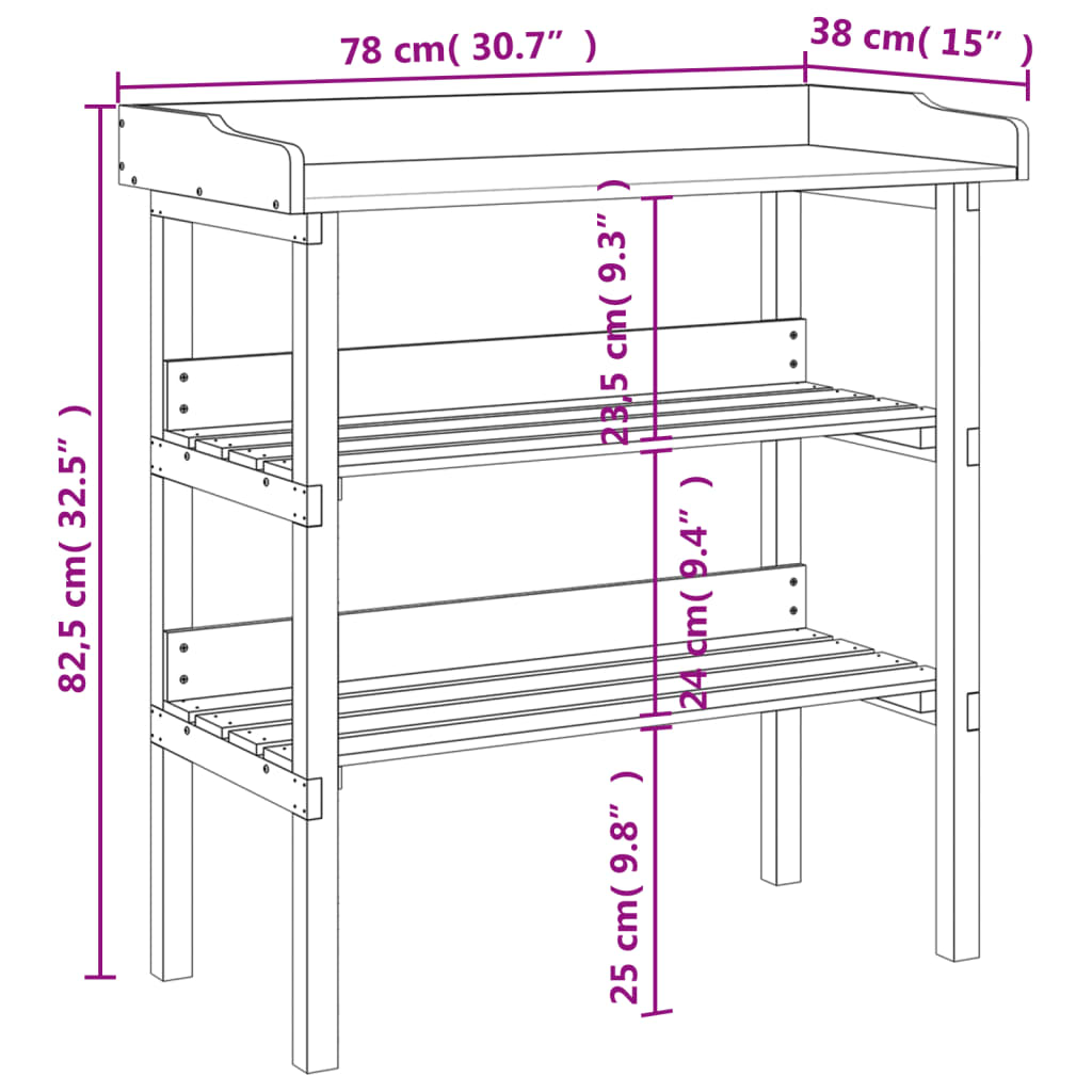 Table à plantes avec étagères 78 x 38 x 82,5 cm en bois de sapin massif - 9