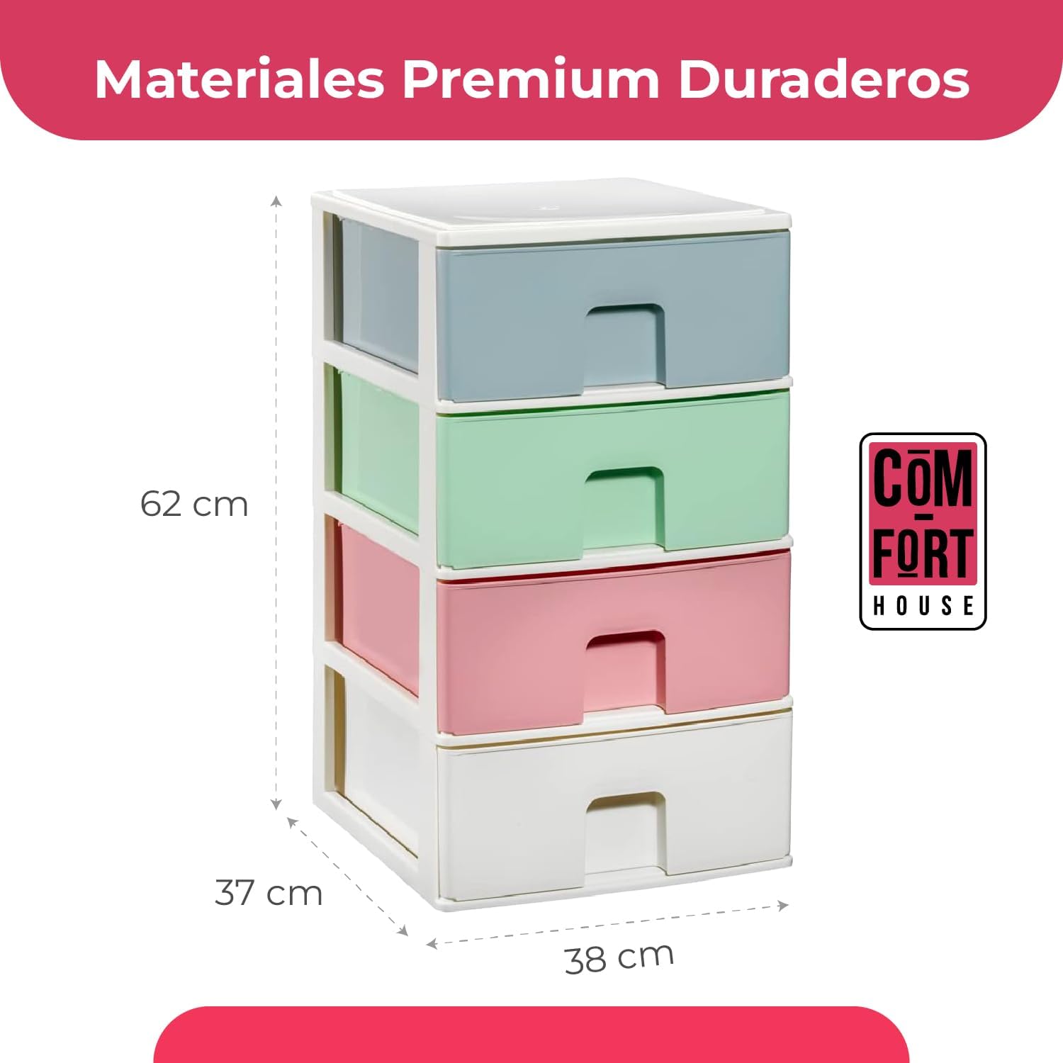 COM-FORT HOUSE | Cajonera Apilable de Plástico | Modelo Multicolor | Color Blanco | Modelo de 4 Cajones | Cajones de Almacenamiento Modular - 2
