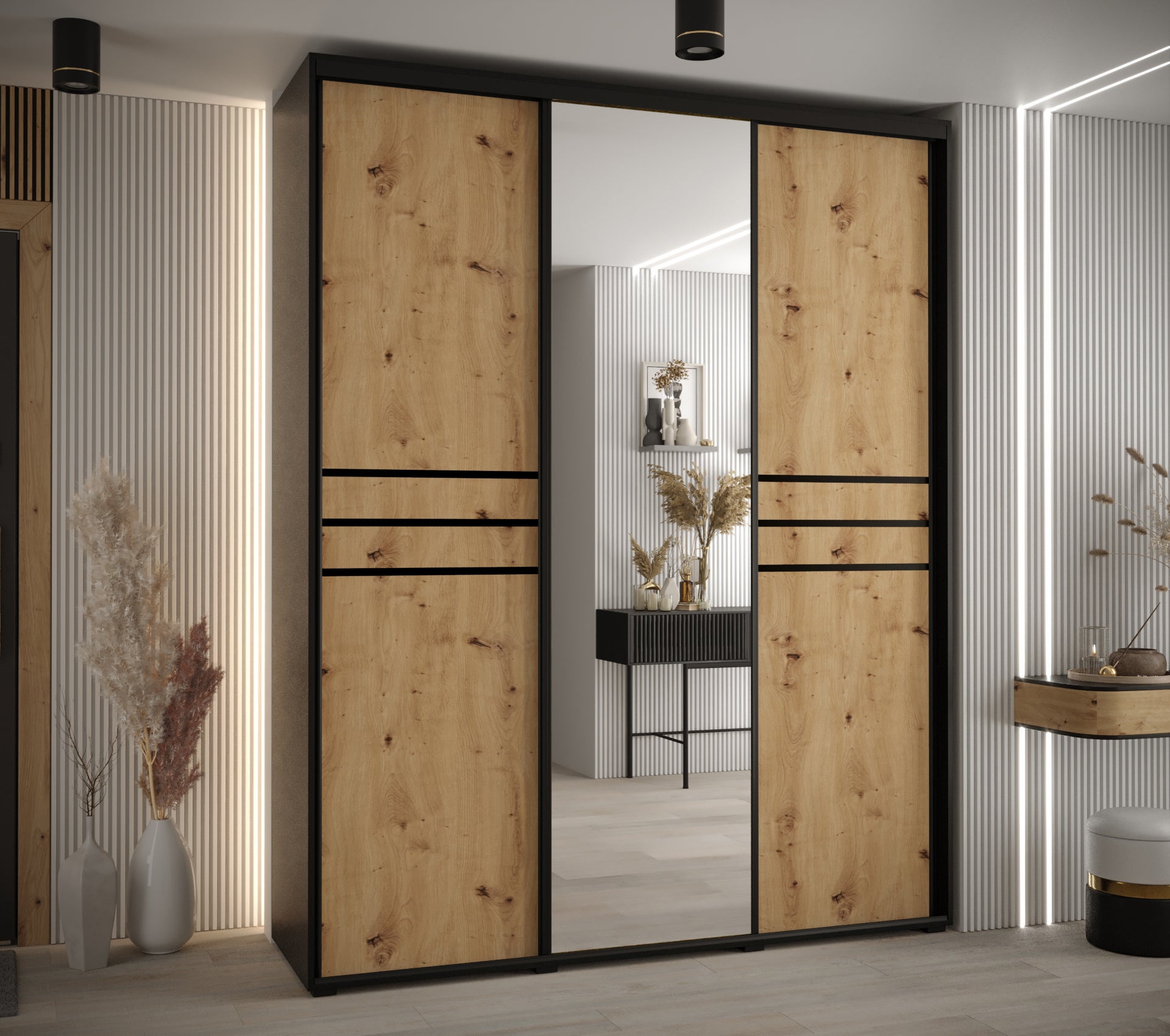 Szafa przesuwna z lustrem wysoka Davos 11 190 x 60 x 235,2 cm czarny + artisan + u. czarny - Abiks Meble - 2
