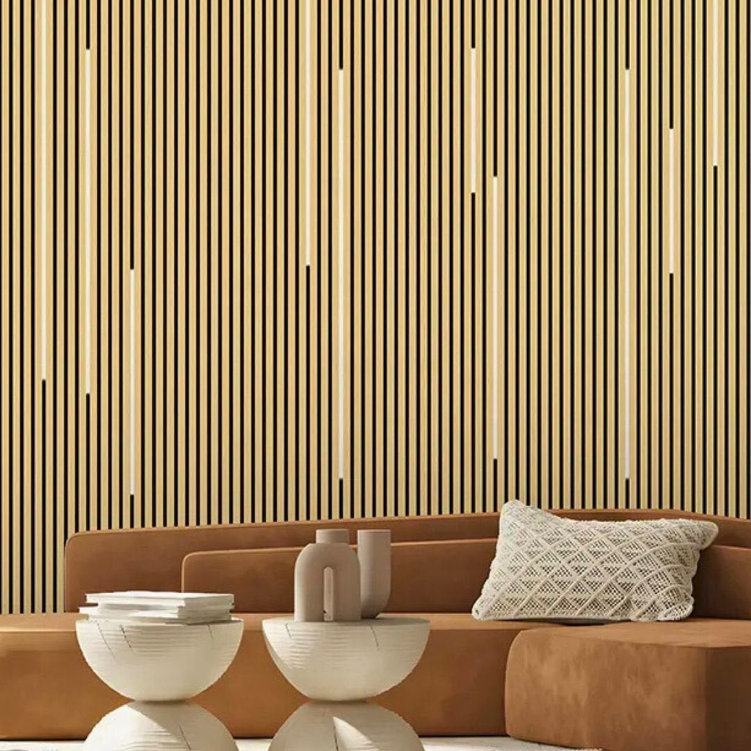 Lot de 6 Panneaux Acoustiques Muraux - Tasseaux Finition Chêne Blanc - Fond Noir - 240x60x2,2cm - SILAMP - 6