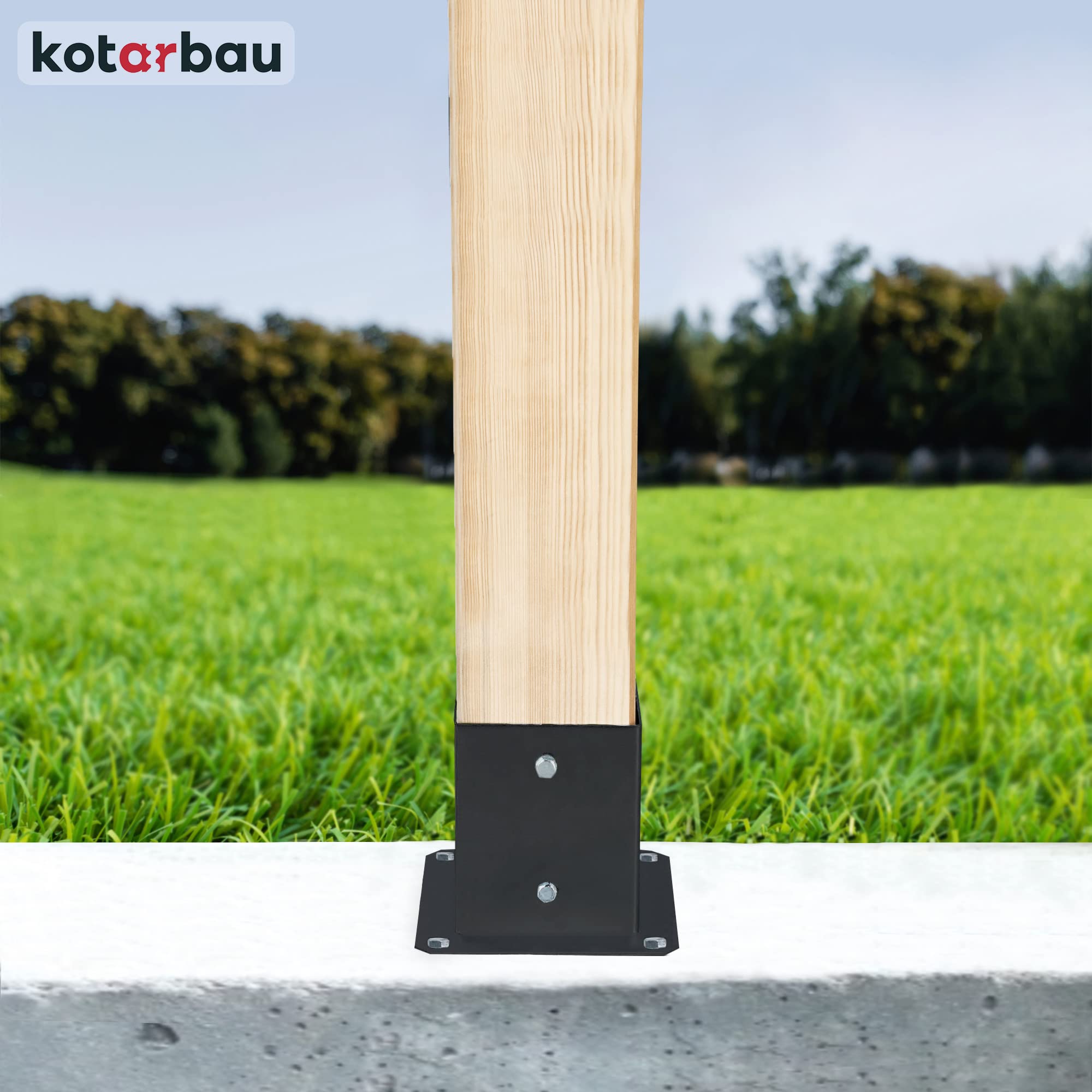 Support Poteau Bois - Acier Revêtu par Poudre - 80 x 80 mm - Noir - Pied de Poteau - Fixation Robuste - Résistant à la Corrosion KOTARBAU - 4