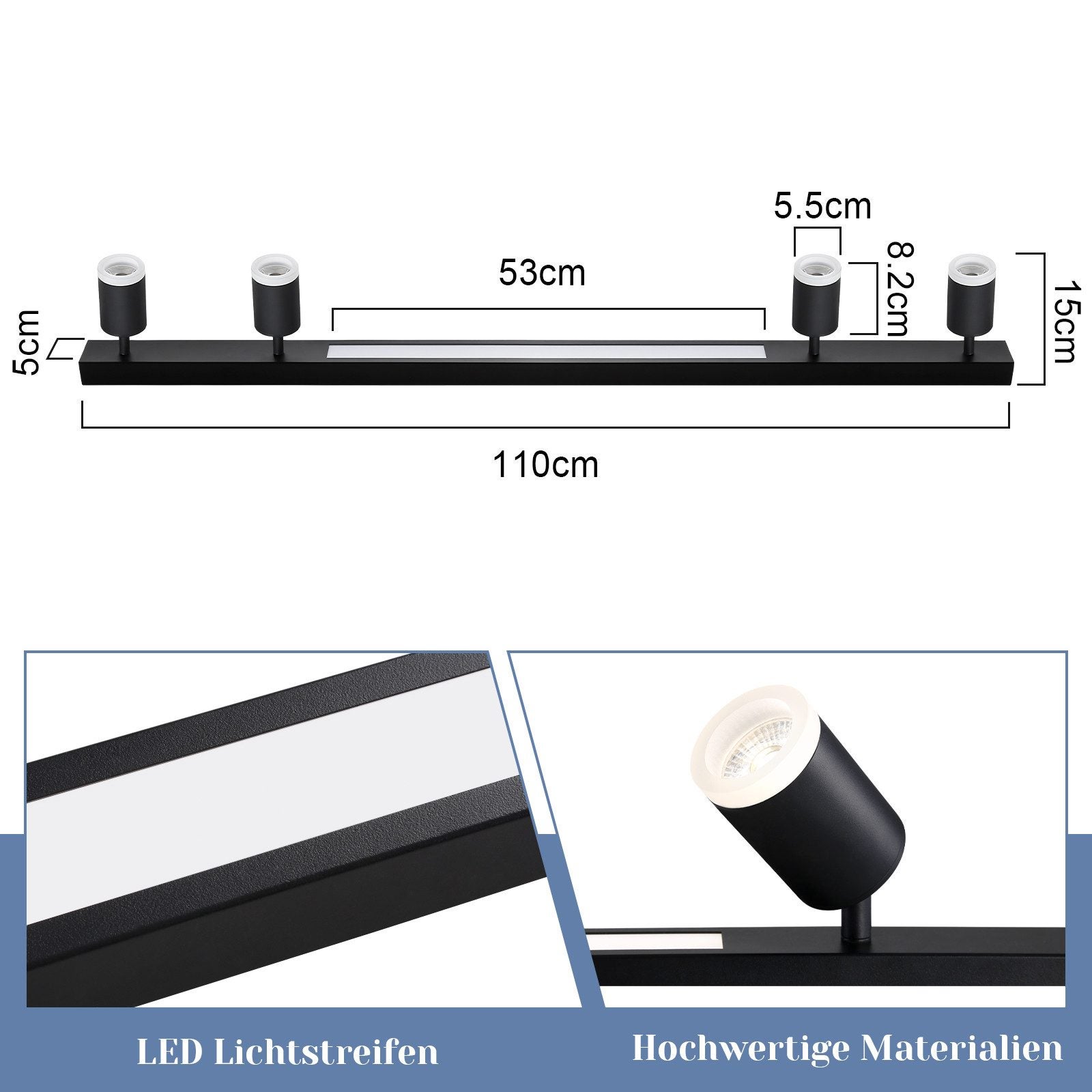 NETTLIFE Plafón LED regulable 4 bombillas negras 38W con mando a distancia 3000K-6500K orientable 350° - 6