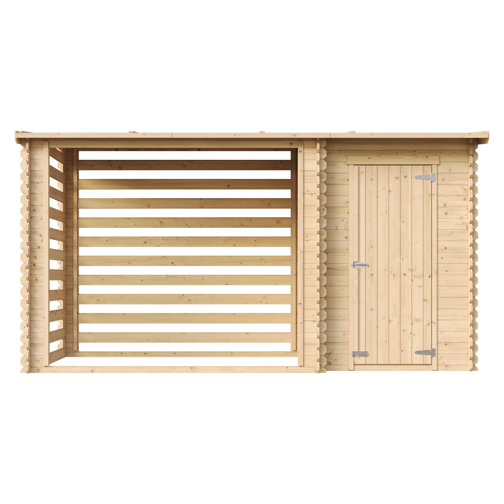 Abri de jardin+ Chalet pour vélos/ Bucher/Abri conteneur - Cabane de jardin avec Toit plat - 344 x 130 cm - 2,54 m2+1,1 m2 - TIMBELA M205 - 4