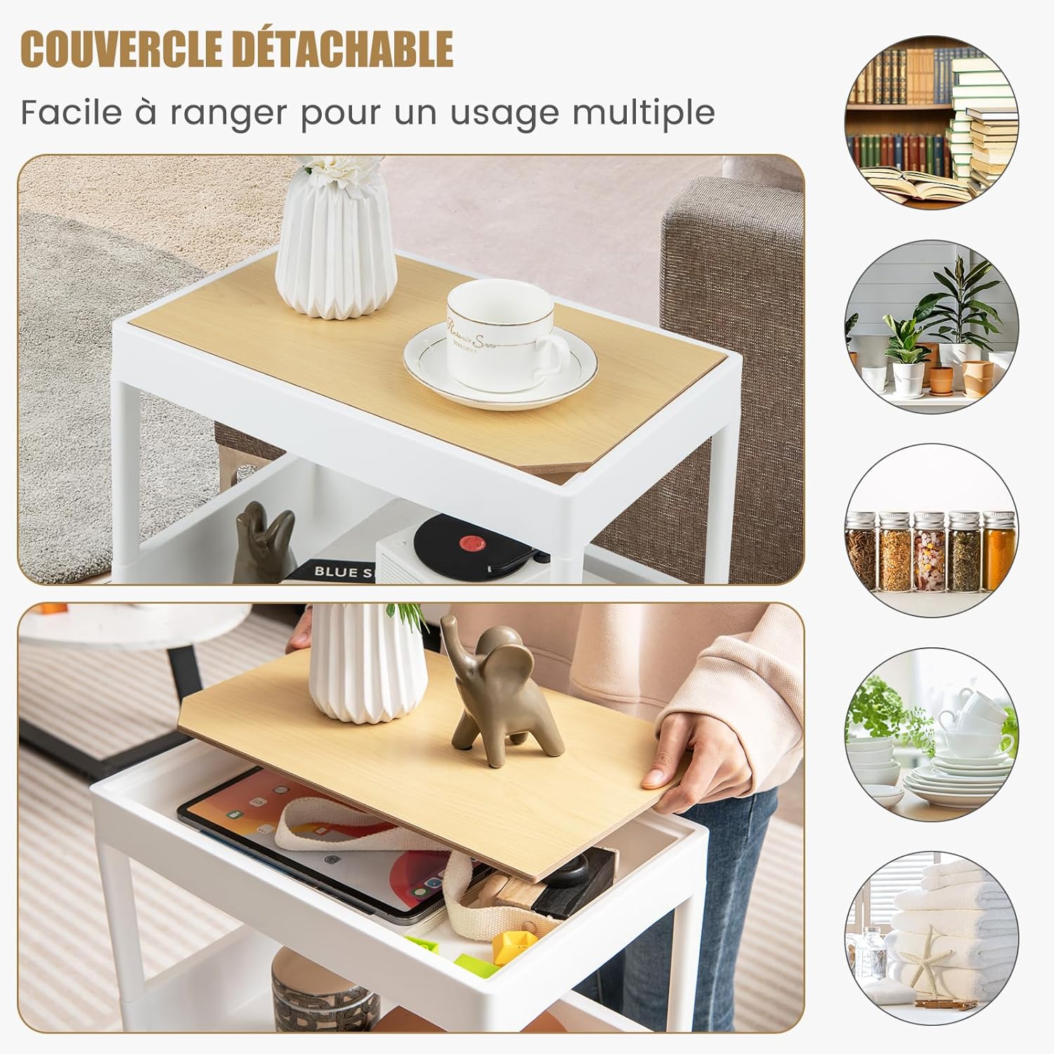 Carrello da Cucina a 3/4 Piani, Carrello con Vassoio Staccabile e Ruote Bloccabili, Carrello Multiuso per Cucina Bagno Lavanderia Spazi Strett - 7