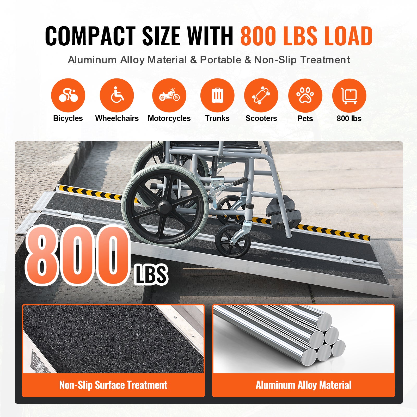 VEVOR Rampe pour fauteuil roulant, capacité 363 kg, rampe de seuil pliante portative en aluminium antidérapant 121,92cm - 3