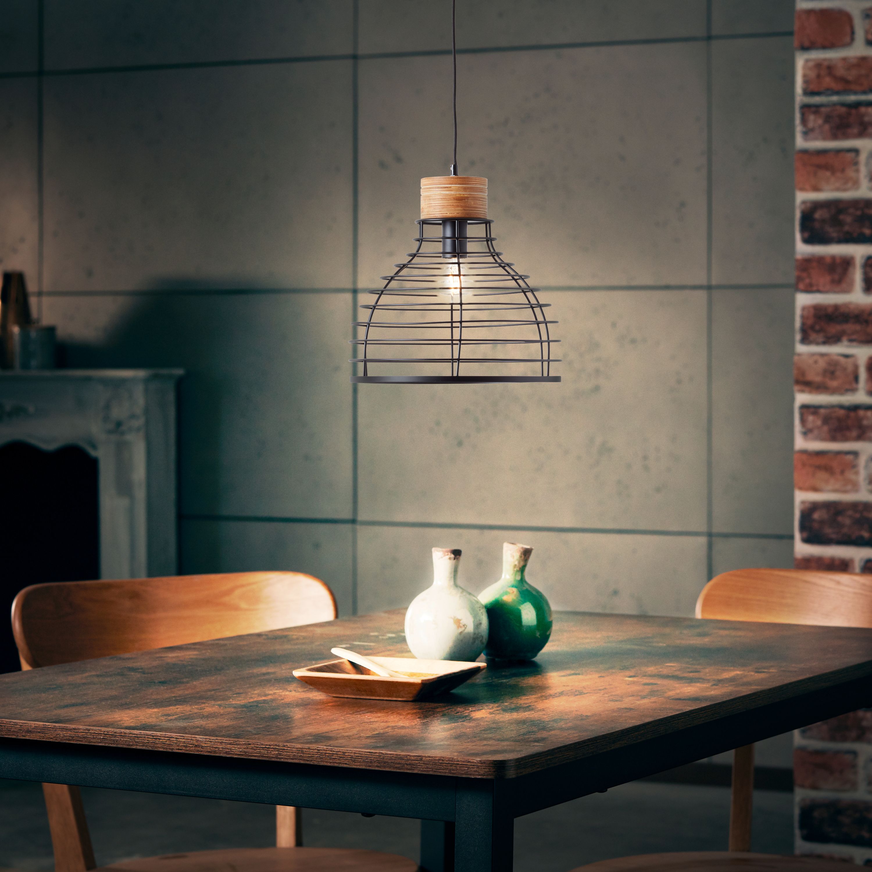 Brilliant Avia lampa wisząca 35cm czarny/drewno, metal/drewno, 1x A60, E27, 52W - 3