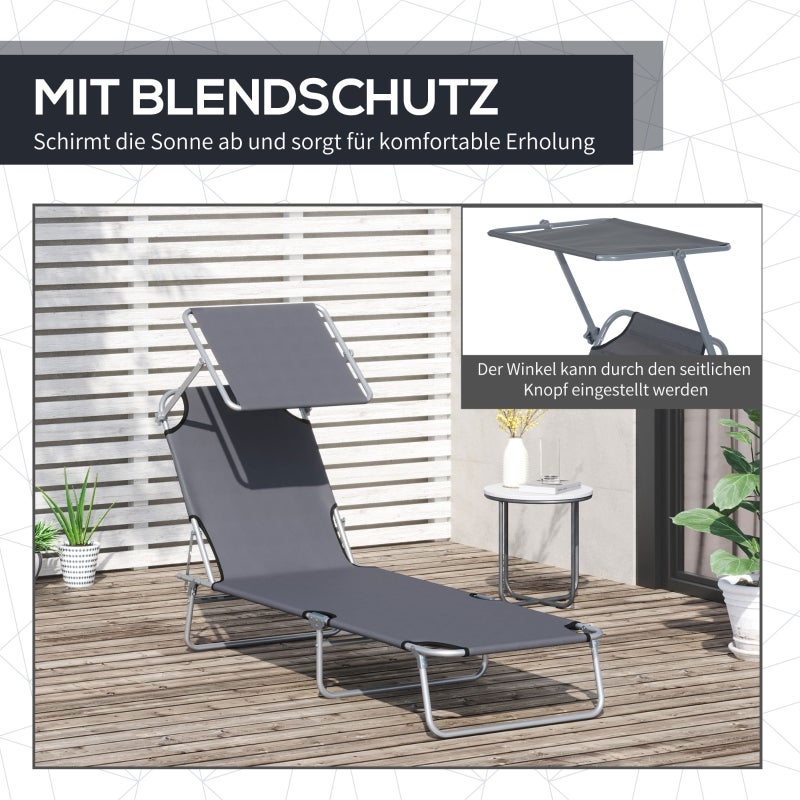 Transat Pliable avec Pare-Soleil, Bain de Soleil Dossier Réglable 4 Niveaux, Chaise Longue Jardin et Plage, Max 120kg - 8