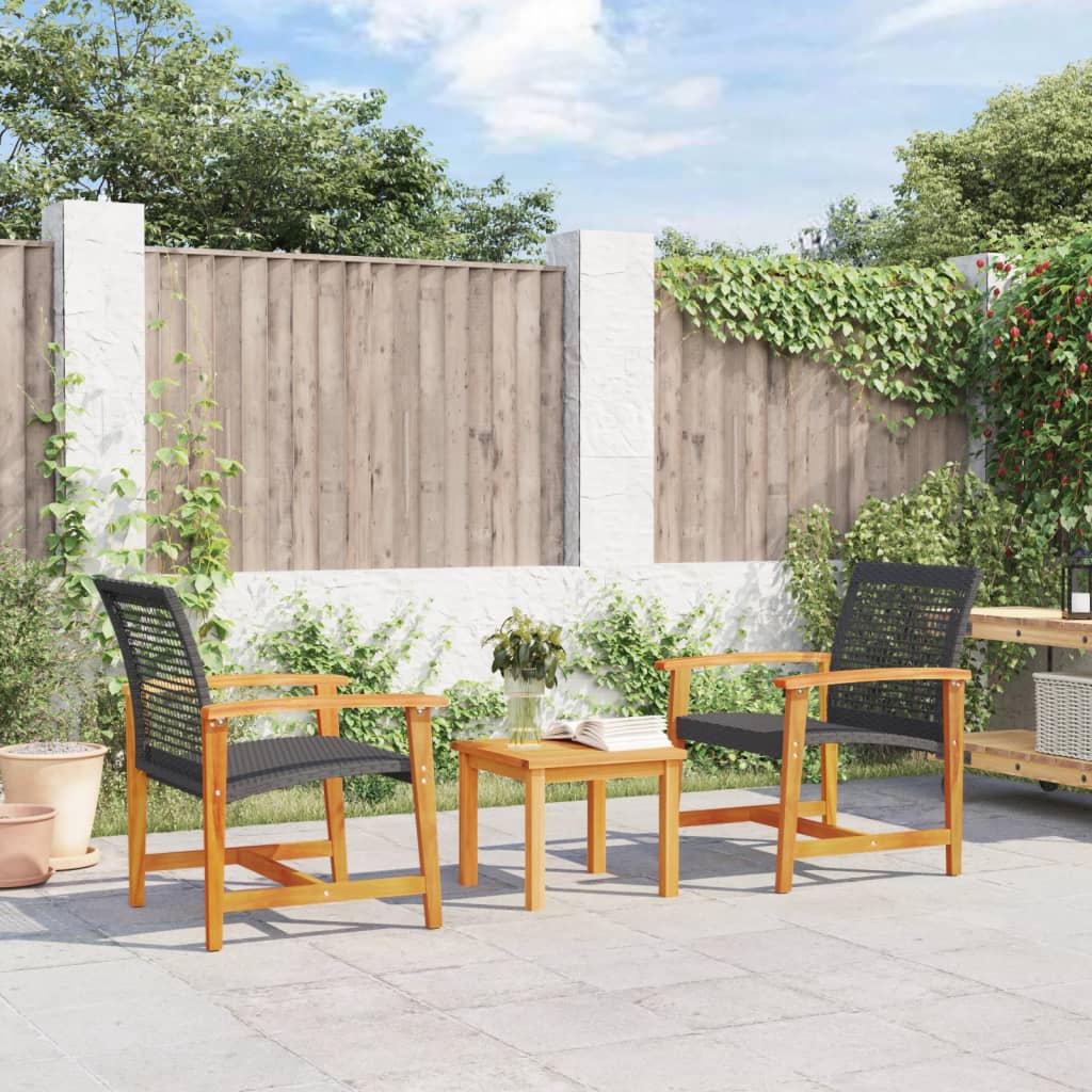 Tavolo Da Giardino In Rattan E Legno Di Acacia - Nero, 70x70 Cm, Con Foro Per Ombrellone, Perfetto Per Esterni