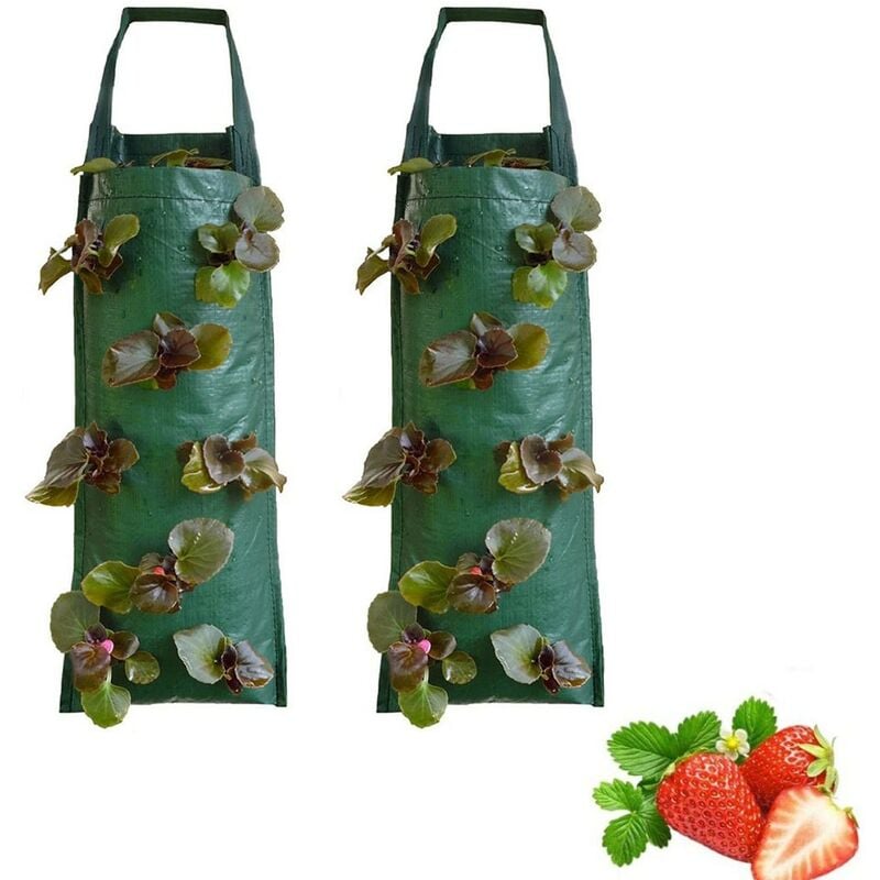 Worki do uprawy truskawek (w zestawie 2 szt.) Wiszące worki do uprawy roślin/ziół/kwiatów/warzyw (zielone)