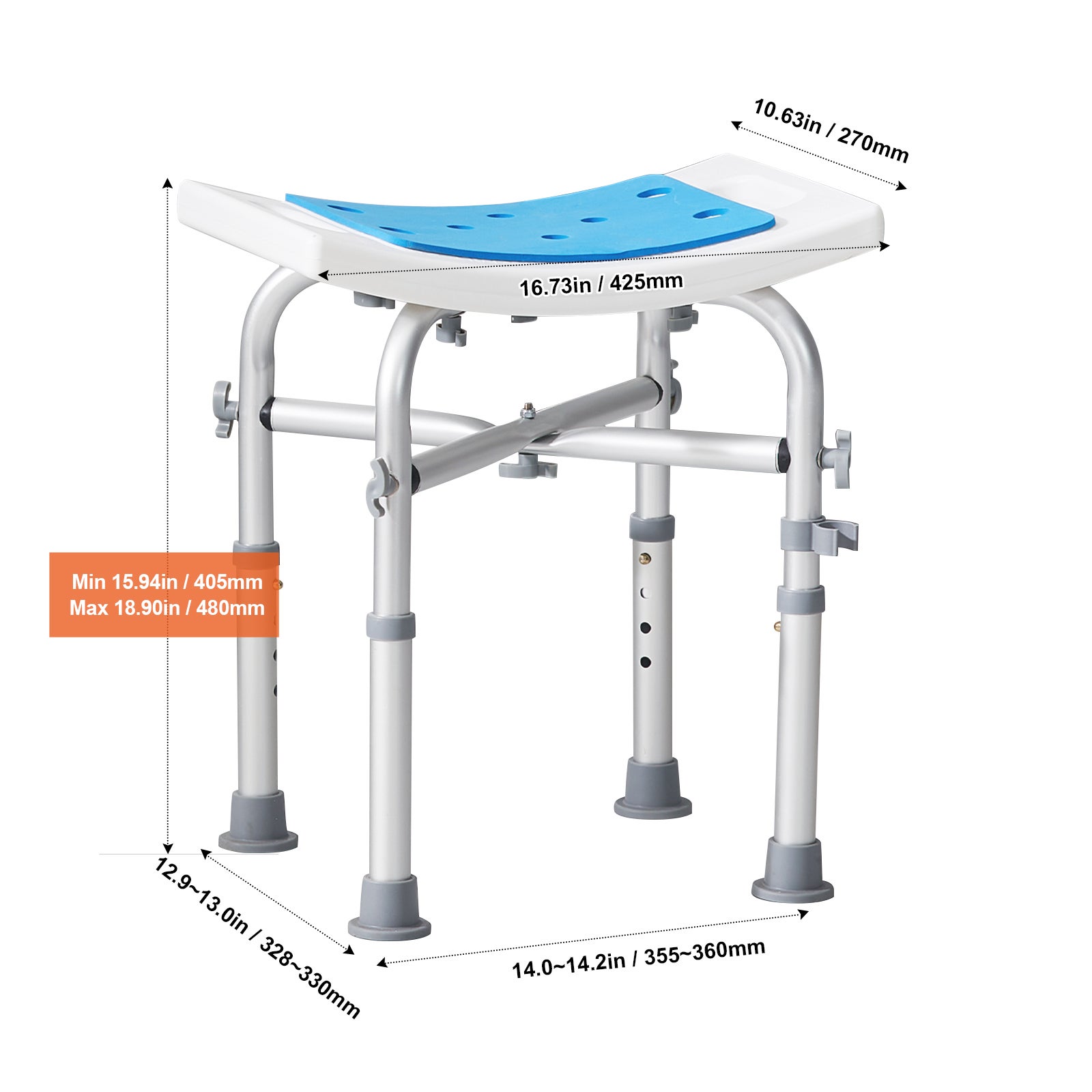 Silla de ducha ajustable en altura,SucceBuy soporte de barra transversal,taburete antideslizante,capacidad de 226,8 kg - 2