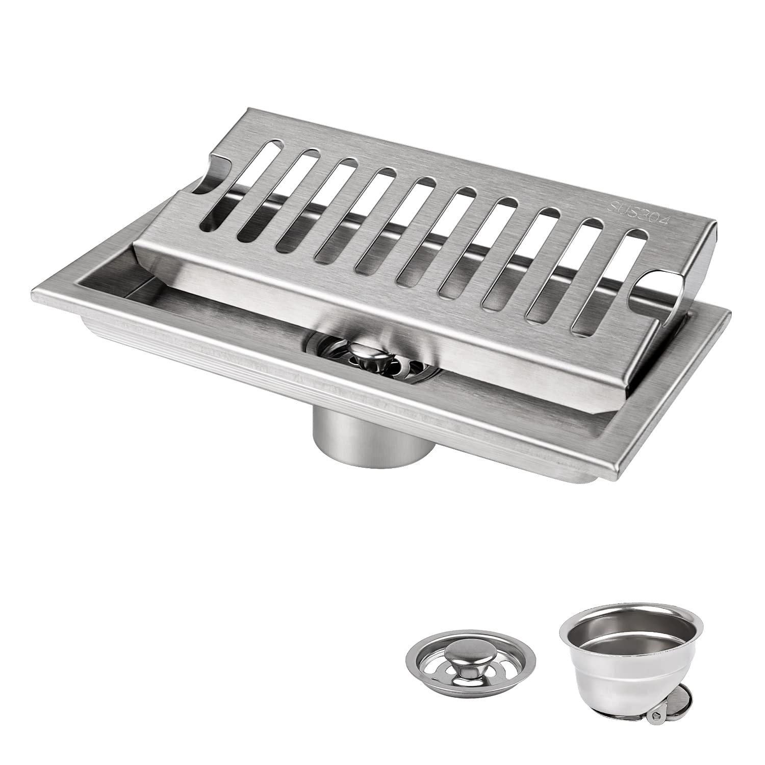 Siphon De Sol Carré Acier Inoxydable 12x12 Cm - Pour Douche, Salle De Bain, Anti-odeurs, Filtre à Cheveux