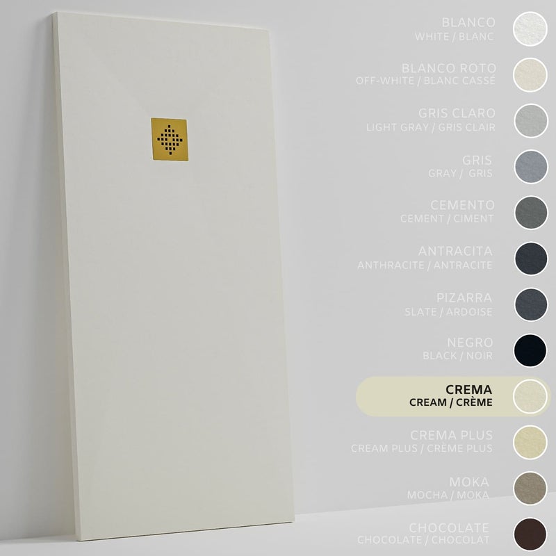 SOULHOME Brodzik prysznicowy– Żywica– Gel Coat– Gładka/Kamienna tekstura – Antypoślizgowy – kremowy – 120X70- Niski 3 cm– Ruszt Złoty