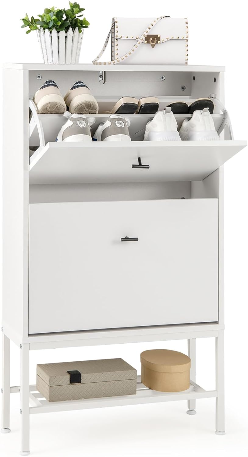 Meuble à Chaussures étroit HOMCOM 16 Paires - 80x24x101 Cm, Blanc, Avec 2 Tiroirs Et Plateau Supérieur - 5