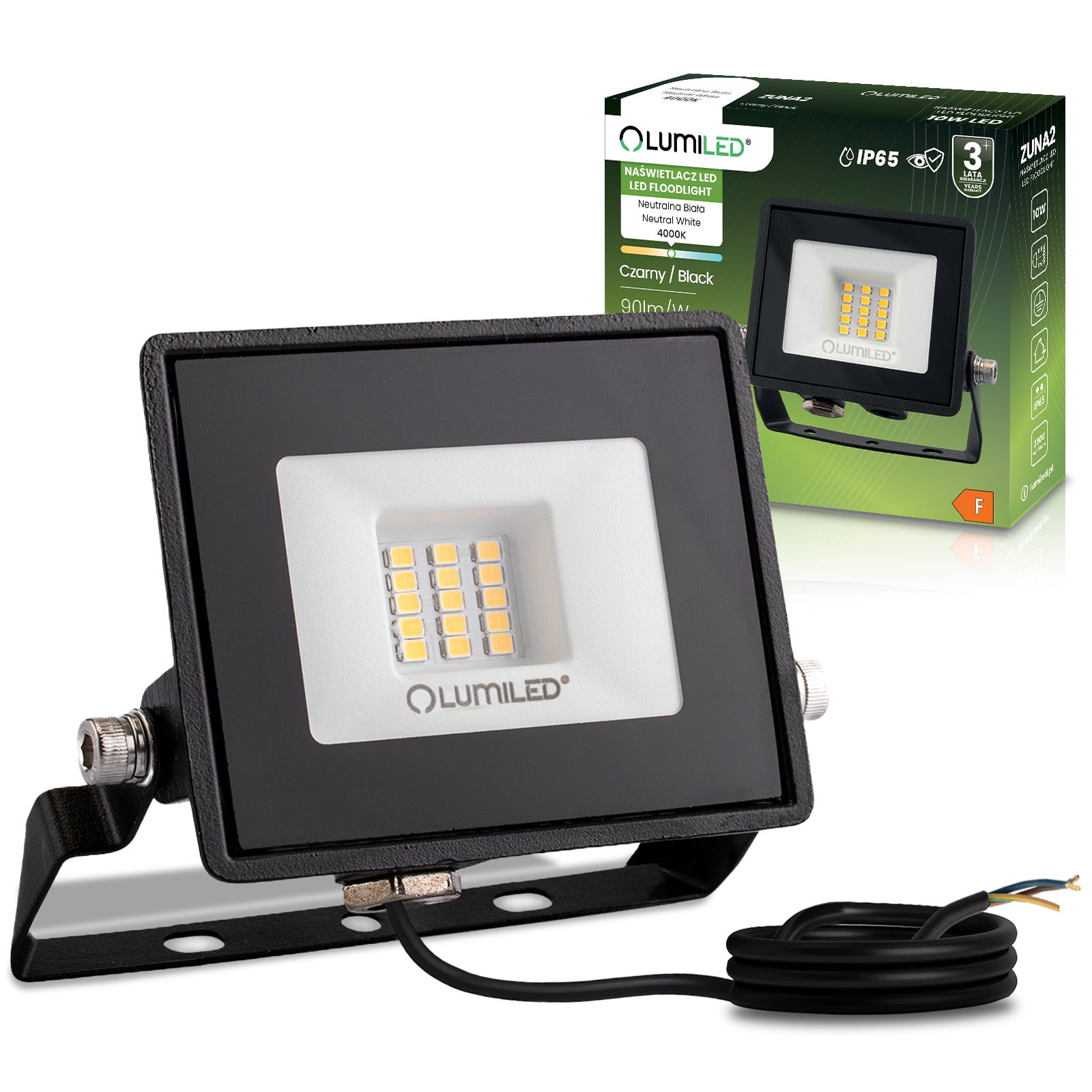 Naświetlacz LED Lumiled 10W 900lm 4000K Neutralna biel IP65 Czarny 1 szt.