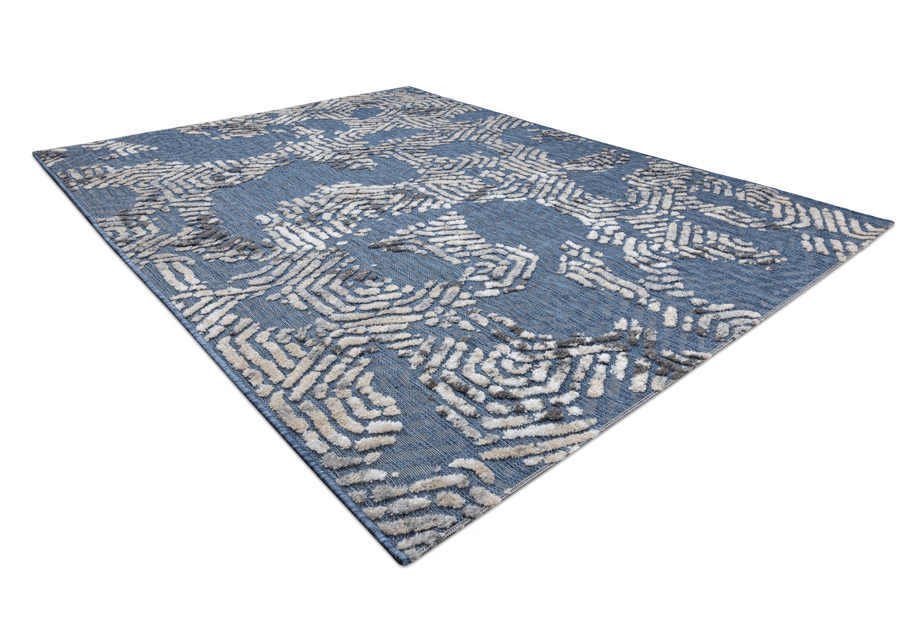 Dywan Strukturalny SOLE D3841 Heksagony - płasko tkany niebieski / beż 80x250 cm - 3