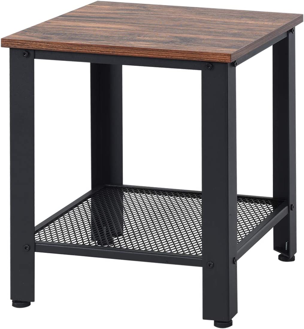 Stolik pomocniczy z 2 poziomami, stolik kawowy z półką z kratki, stolik kawowy w stylu industrialnym, regulowane nóżki, do salonu, sypialni