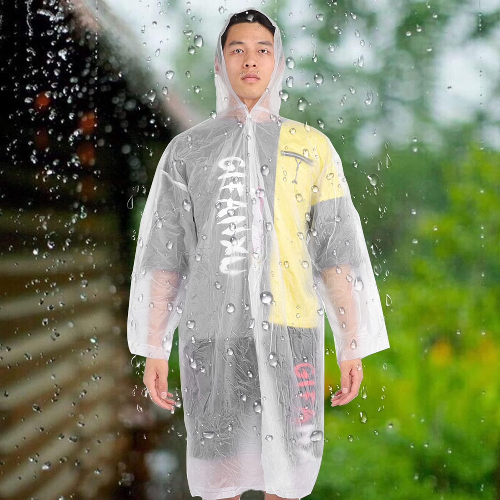 Imperméable à capuche et manches longues, imperméable, vêtement de pluie d'extérieur long, transparent - 3