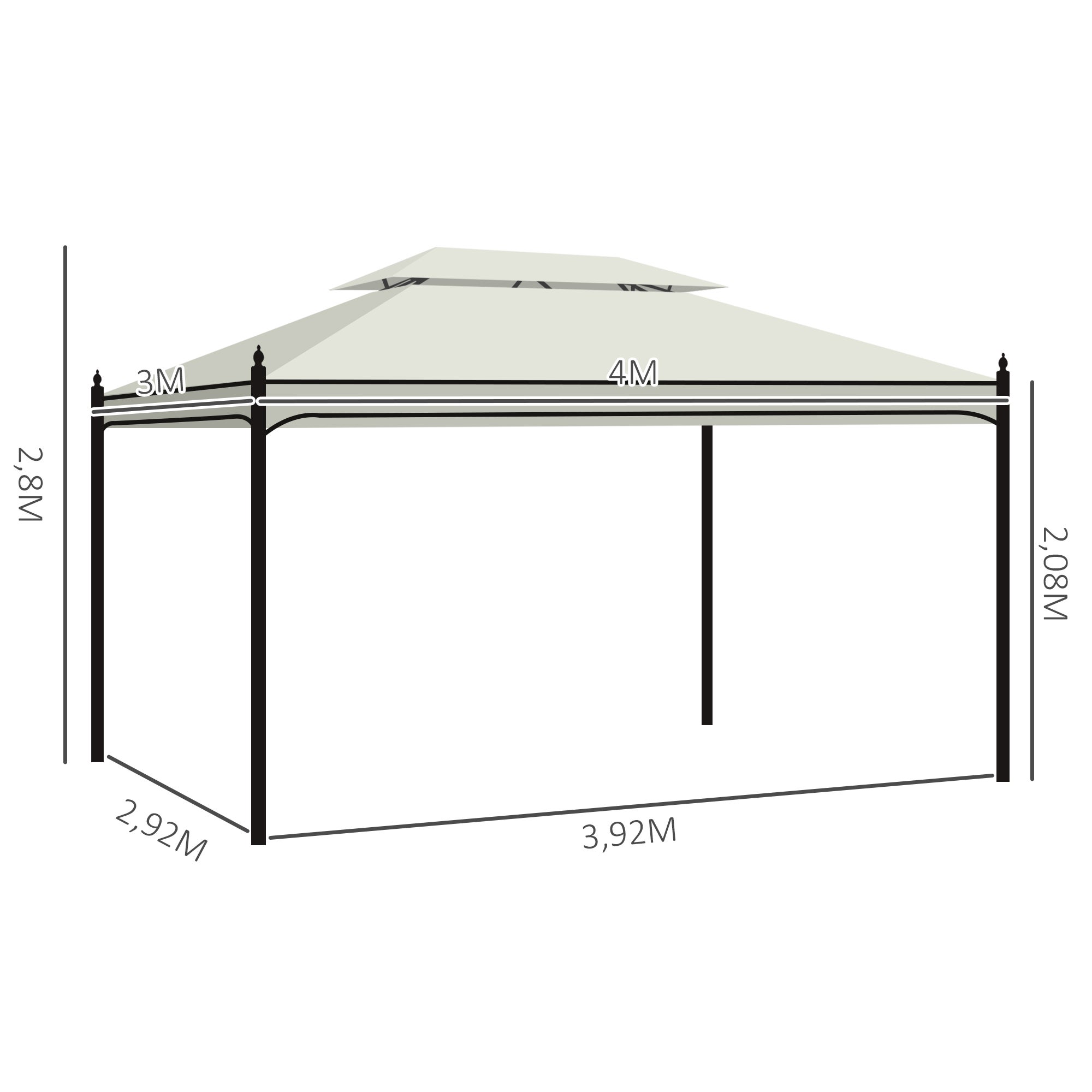 Cenador de Jardín Outsunny Acero, Poliéster Crema 400x300x280 cm - 3