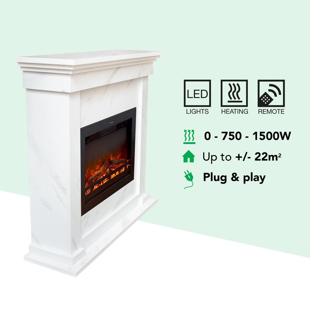 Xaralyn | Cheminée électrique Flex EFL-HLW Habillage de cheminée en bois blanc - Chauffage - Chauffage 1500 Watt - télécommande - 2