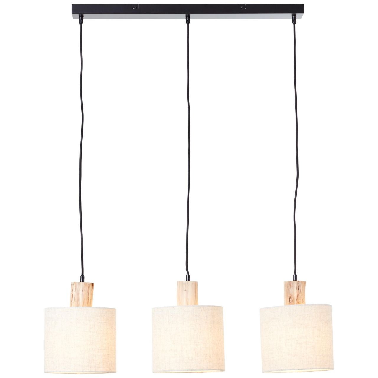 Lampa BRILLIANT, Pia wisząca 3-płomienna czarna / naturalna, 3x A60, E27, 40W, drewno ze zrównoważonego leśnictwa (FSC)