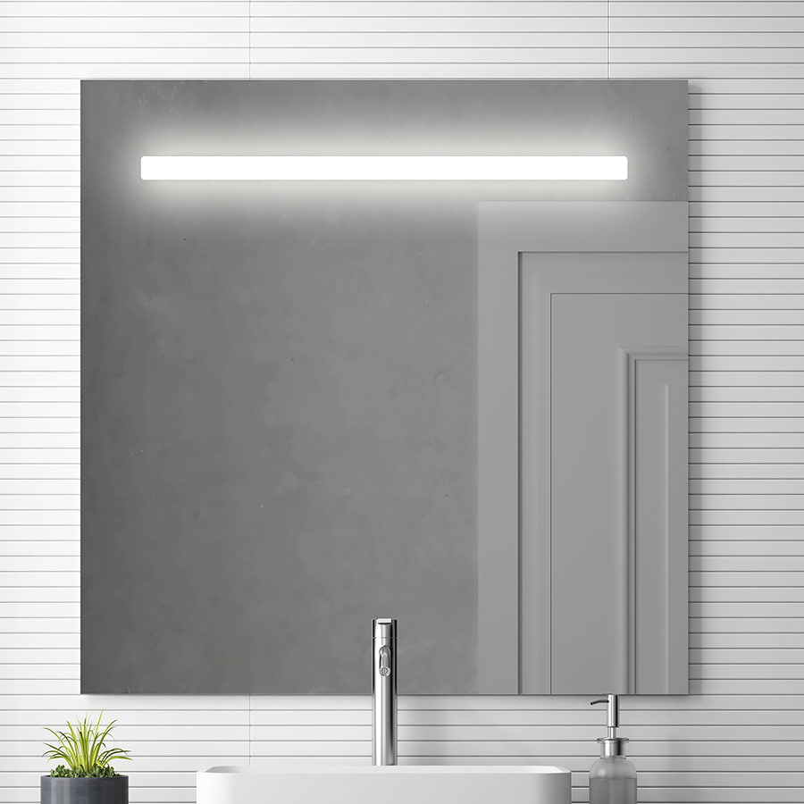 Meuble de salle de bain simple vasque - 2 tiroirs - PENA et miroir Led STAM - bambou (chêne clair) - 120cm - 8