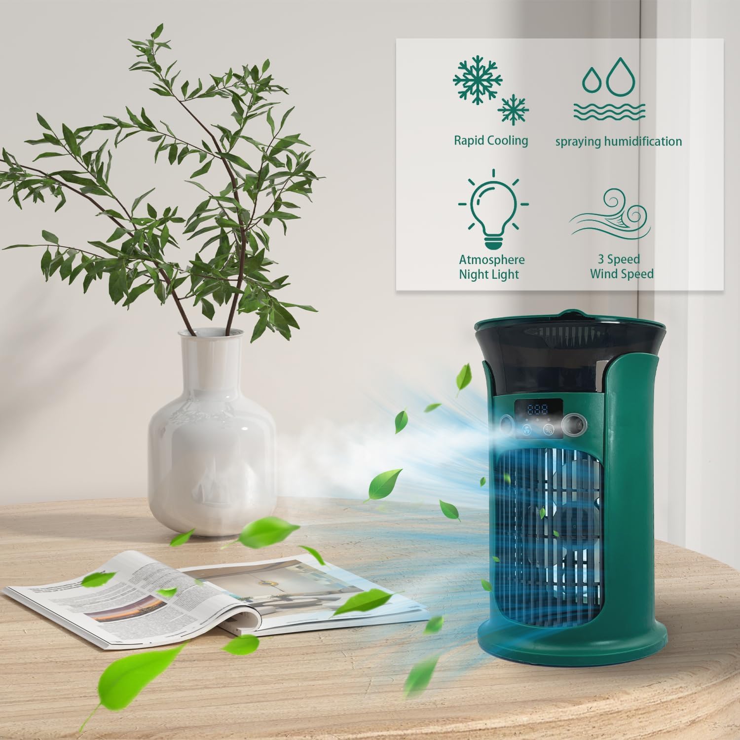 Ventilateur de climatisation portable, alimenté par USB, humidificateur d'air, mini refroidisseur d'air personnel, ventilateur de refroidissement ultr - 2