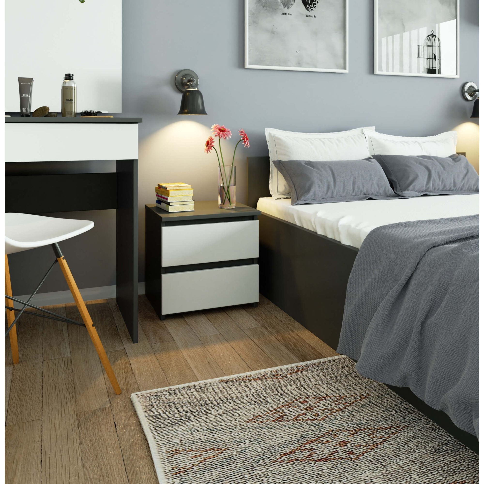 Comodino: due cassetti, grigio grafite | bianco, 40 x 40 x 35 cm - 4