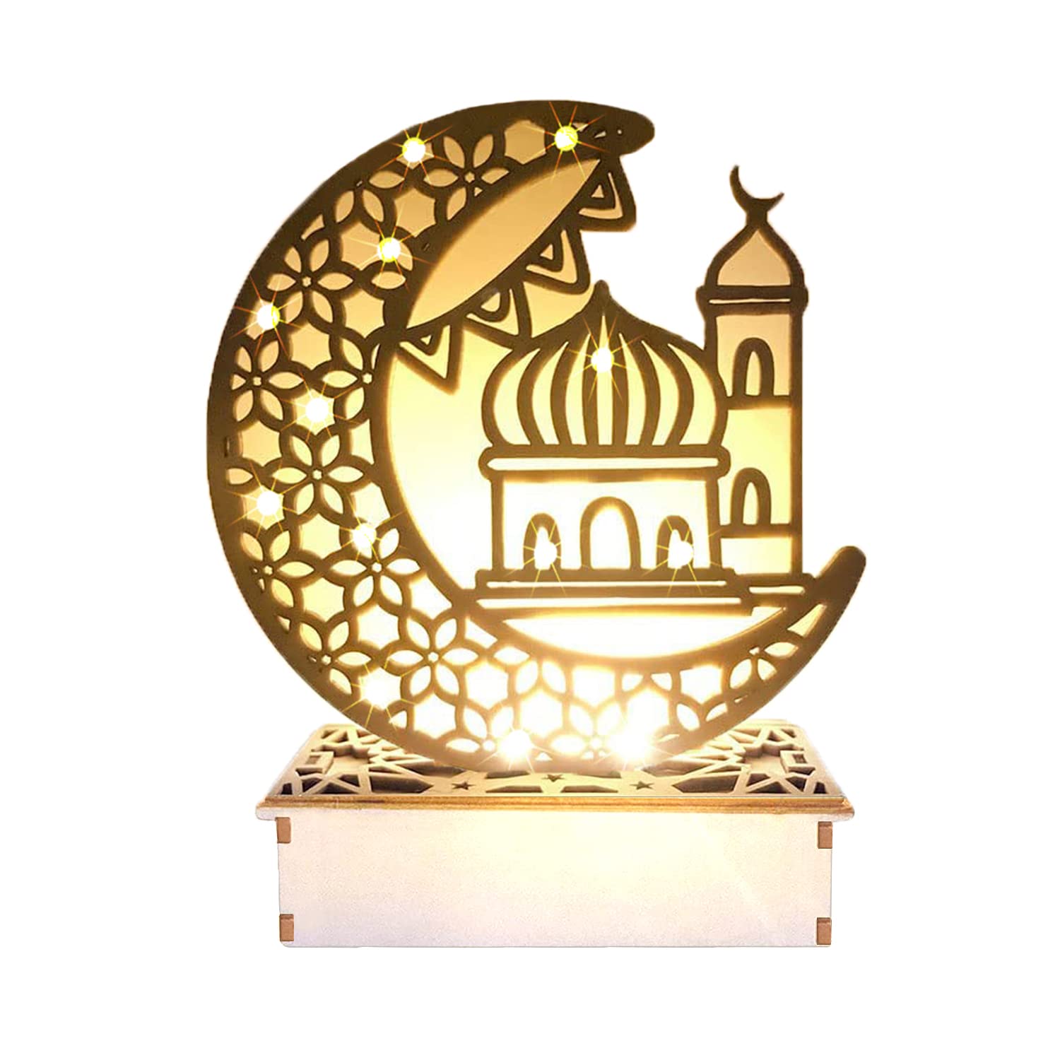 Drewniana lampka dekoracyjna 3D do sypialni, na muzułmańskie uroczystości rodzinne, islamska dekoracja stołu Eid, ciepła biel