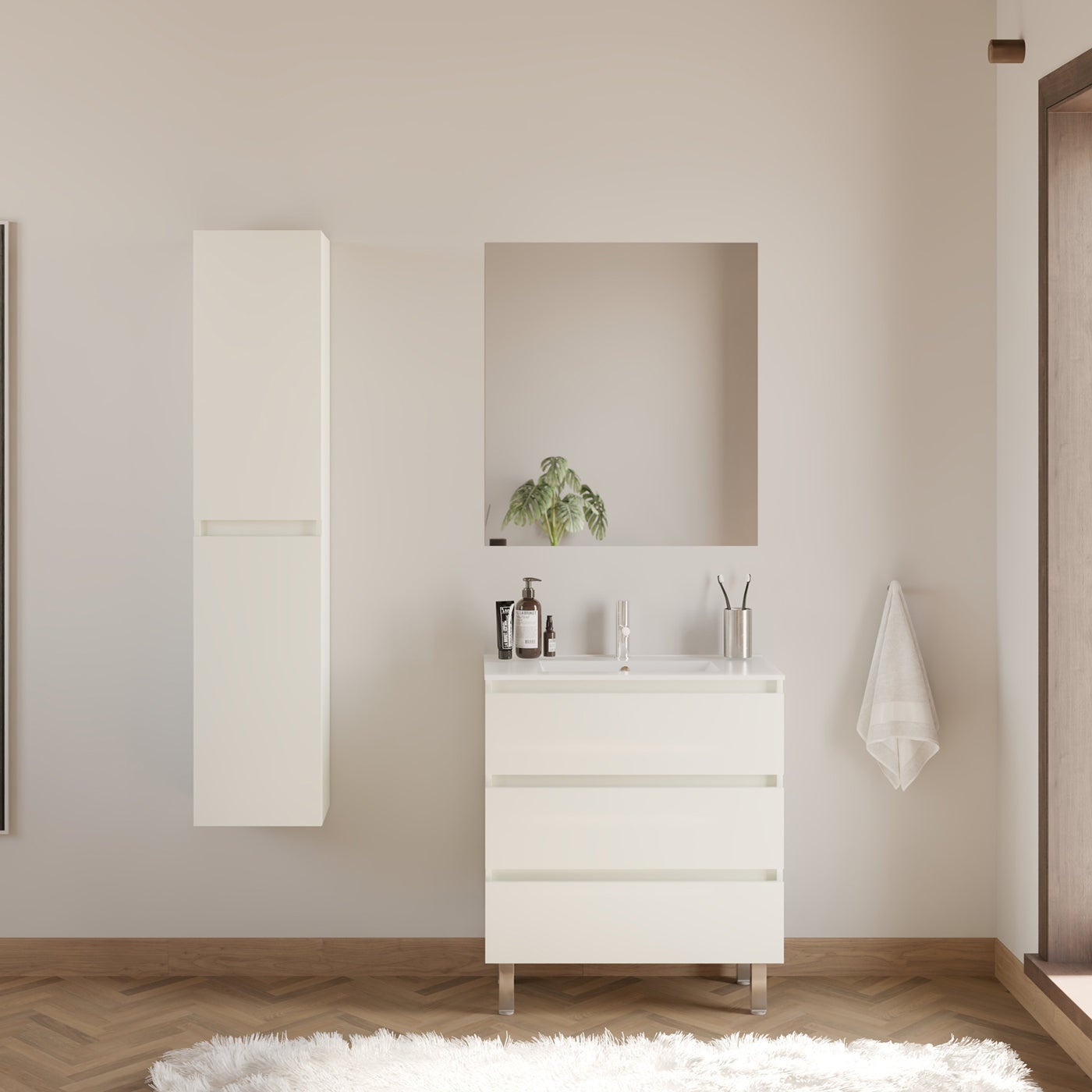 Meuble de salle de bain 60cm simple vasque - 3 tiroirs - blanc - MAYOR - 4