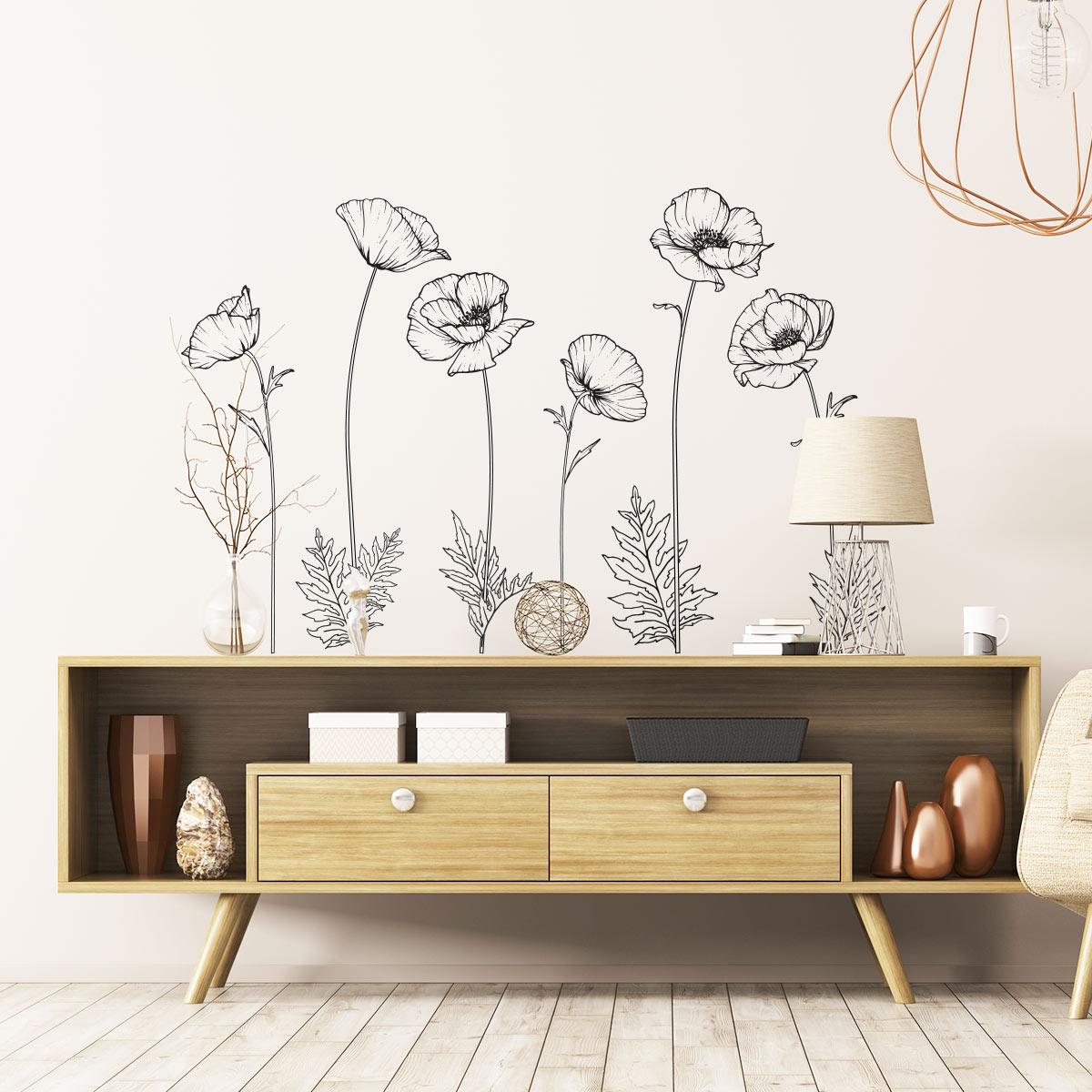Vinilo flores amapolas - adhesivo de pared - revestimiento sticker mural decorativo - 120x120cm