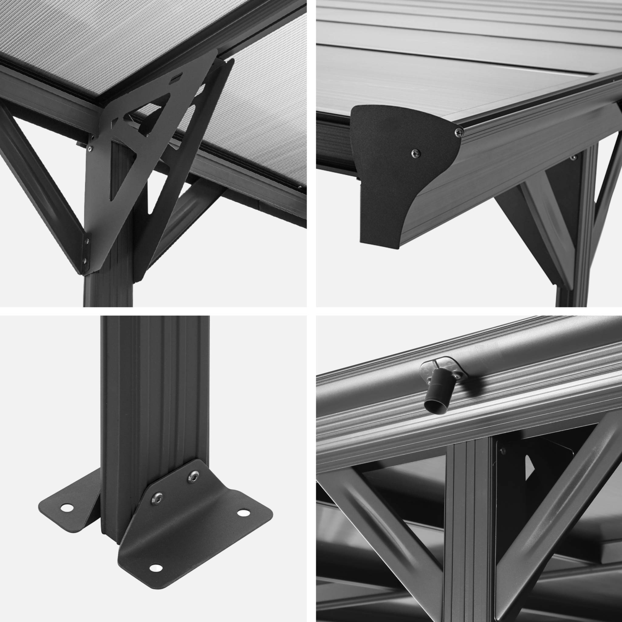 Carport aluminium. polycarbonate et acier inoxydable 15m² anthracite - 1 voiture max. - Le Born - 3