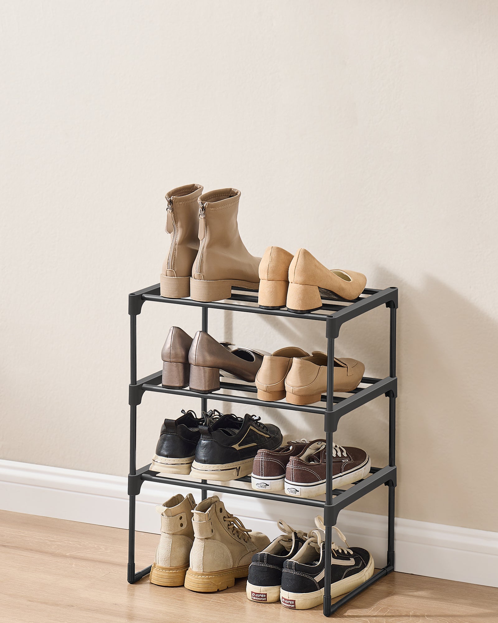 Scarpiera a 3 Ripiani, Scaffale Portascarpe in Metallo, per 4-8 Paia, Impilabile, 30 x 42,5 x 54,5 cm, Nero - 3