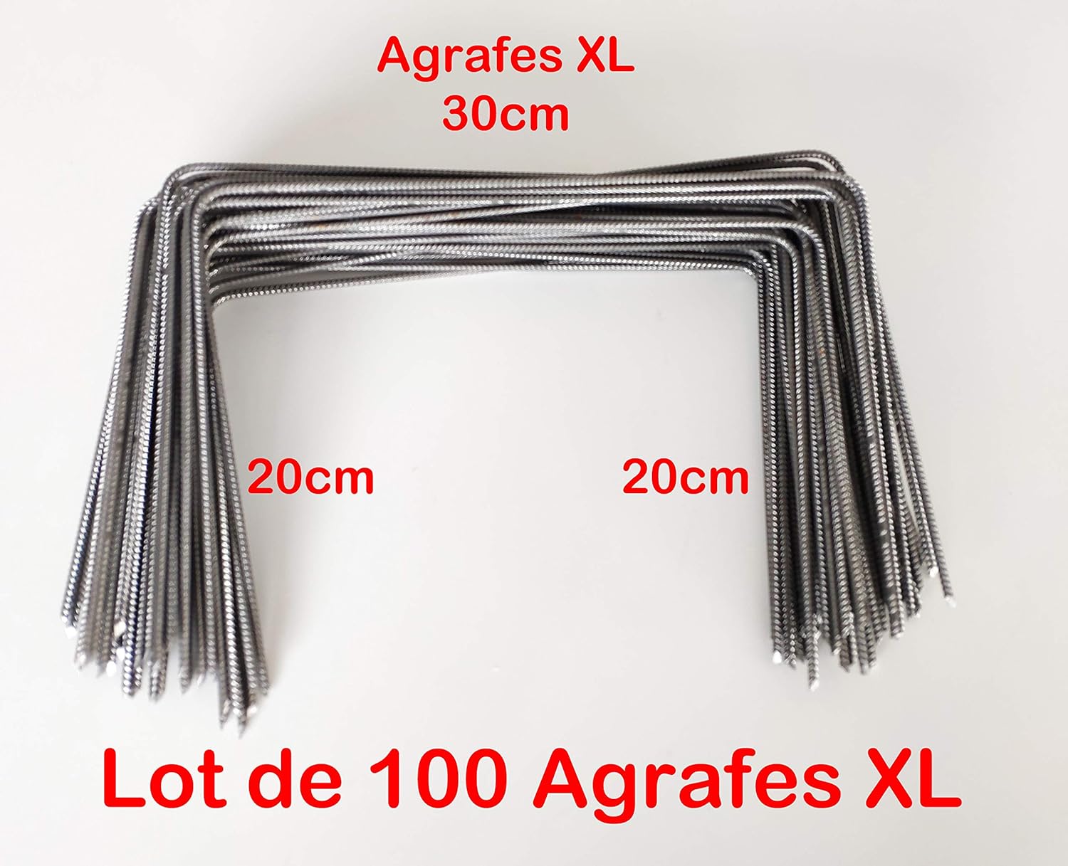 Lot de 100 Large XL Agrafes 30cm par 20cm fixation Métal toile de paillage geotextile pointes biseautées Sardines Piquets ZENLYS - 3