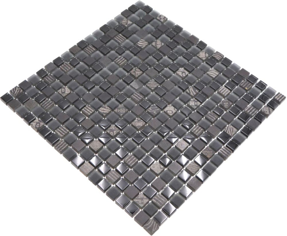 Mosaïque En Verre Et Pierre Naturelle – Gris Foncé Graphite, Finition Mate, 305x305mm