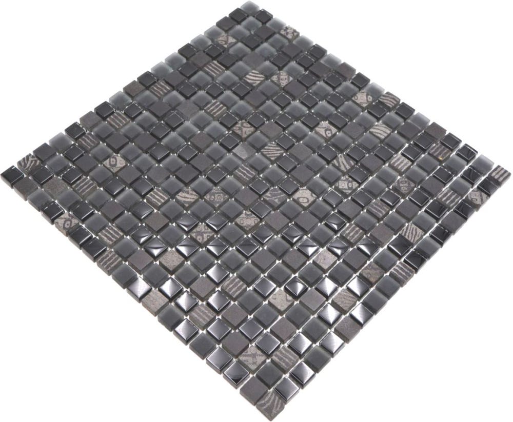 Mosaïque En Verre Et Pierre Naturelle – Gris Foncé Graphite, Finition Mate, 305x305mm