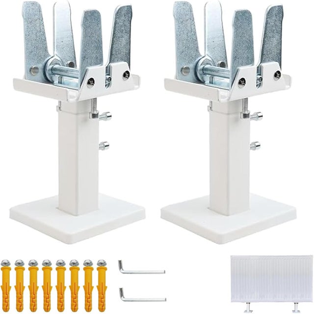 Lot de 2 supports de radiateur - Montage au sol - 14 à 21 cm - En acier réglable - Pieds de radiateur pour radiateurs à panneau - Blanc + argenté